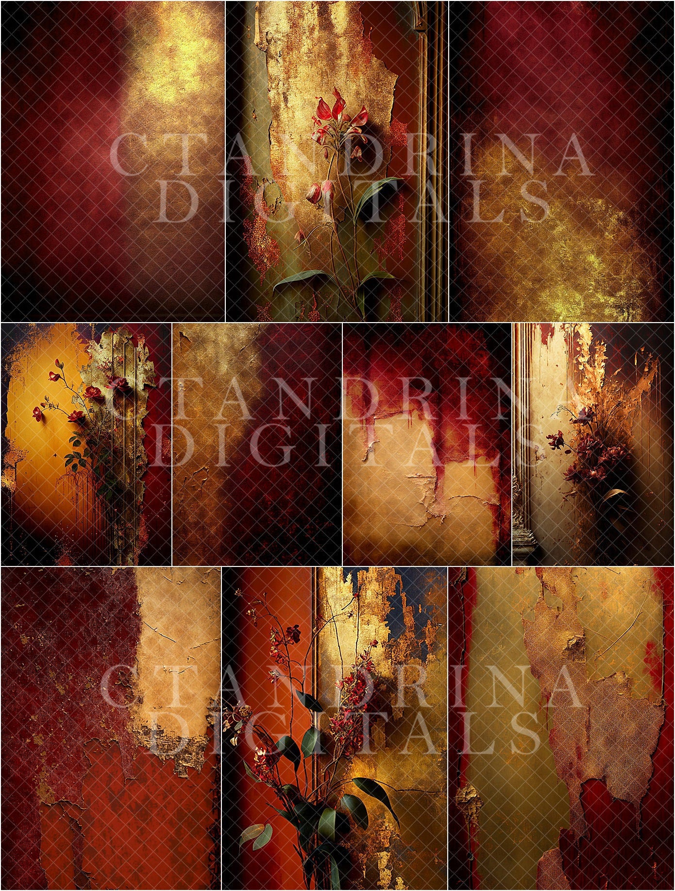 Red and Gold Texture Digital Backdrop Overlays