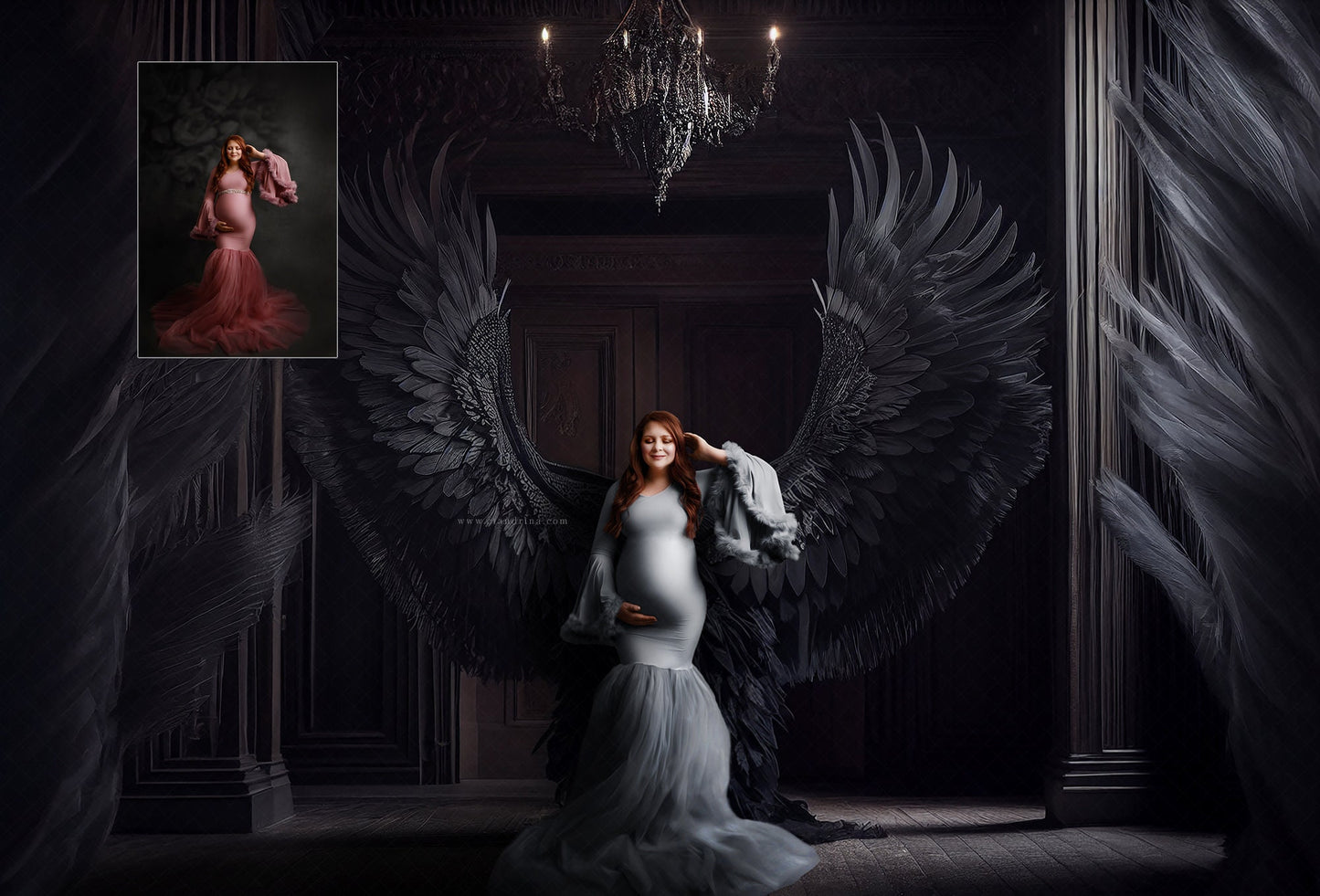 maternity digital backdrops, maternity backdrop overlays,  fine art angel wing backdrops, maternity backdrops best sellers, studio digital backdrops, ctandrina, maternity black wing backdrops, angel wing digital backdrops, dark angel wing backdrops
