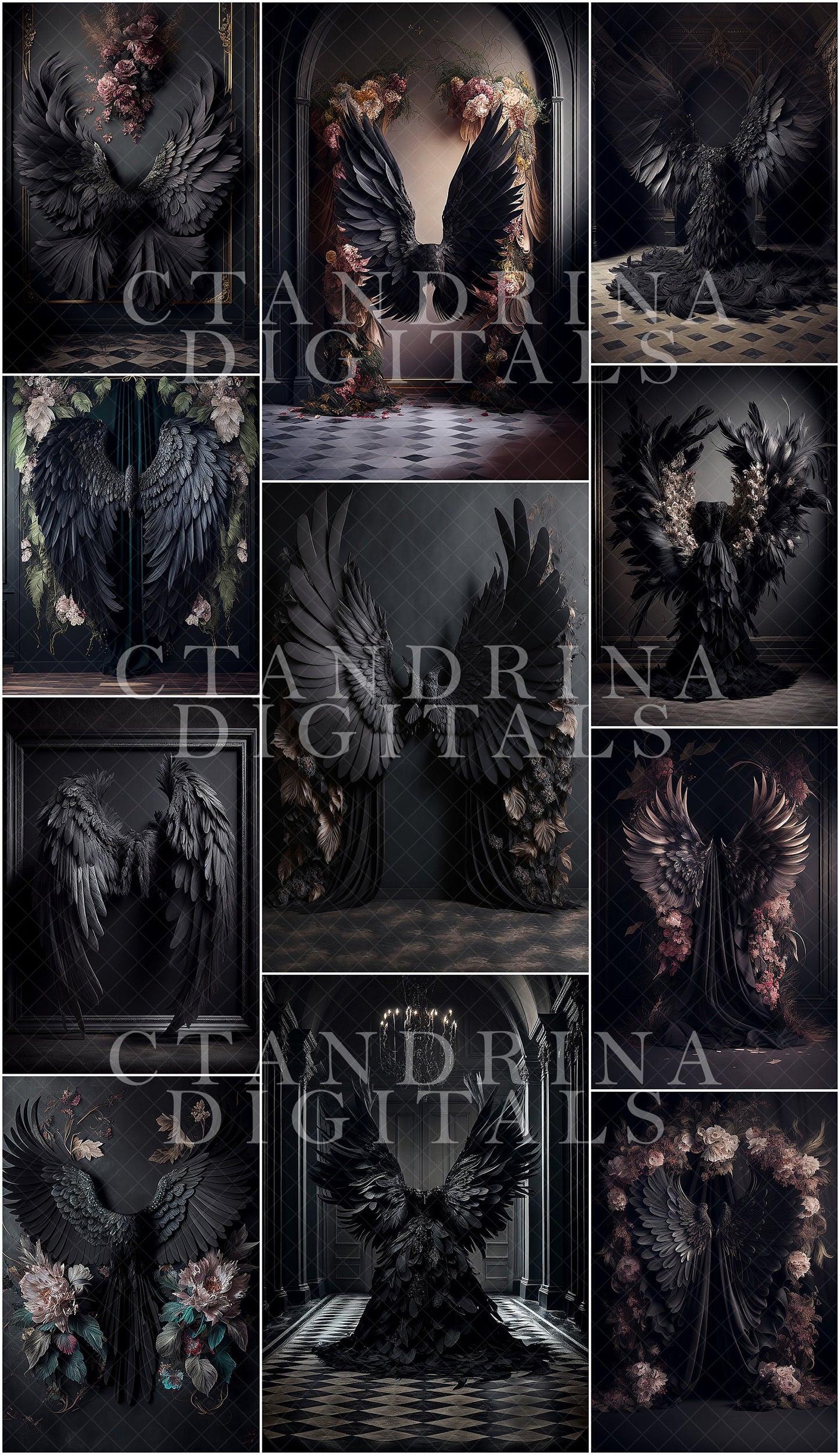 maternity digital backdrops, maternity backdrop overlays,  fine art angel wing backdrops, maternity backdrops best sellers, studio digital backdrops, ctandrina, maternity black wing backdrops, angel wing digital backdrops, dark angel wing backdrops