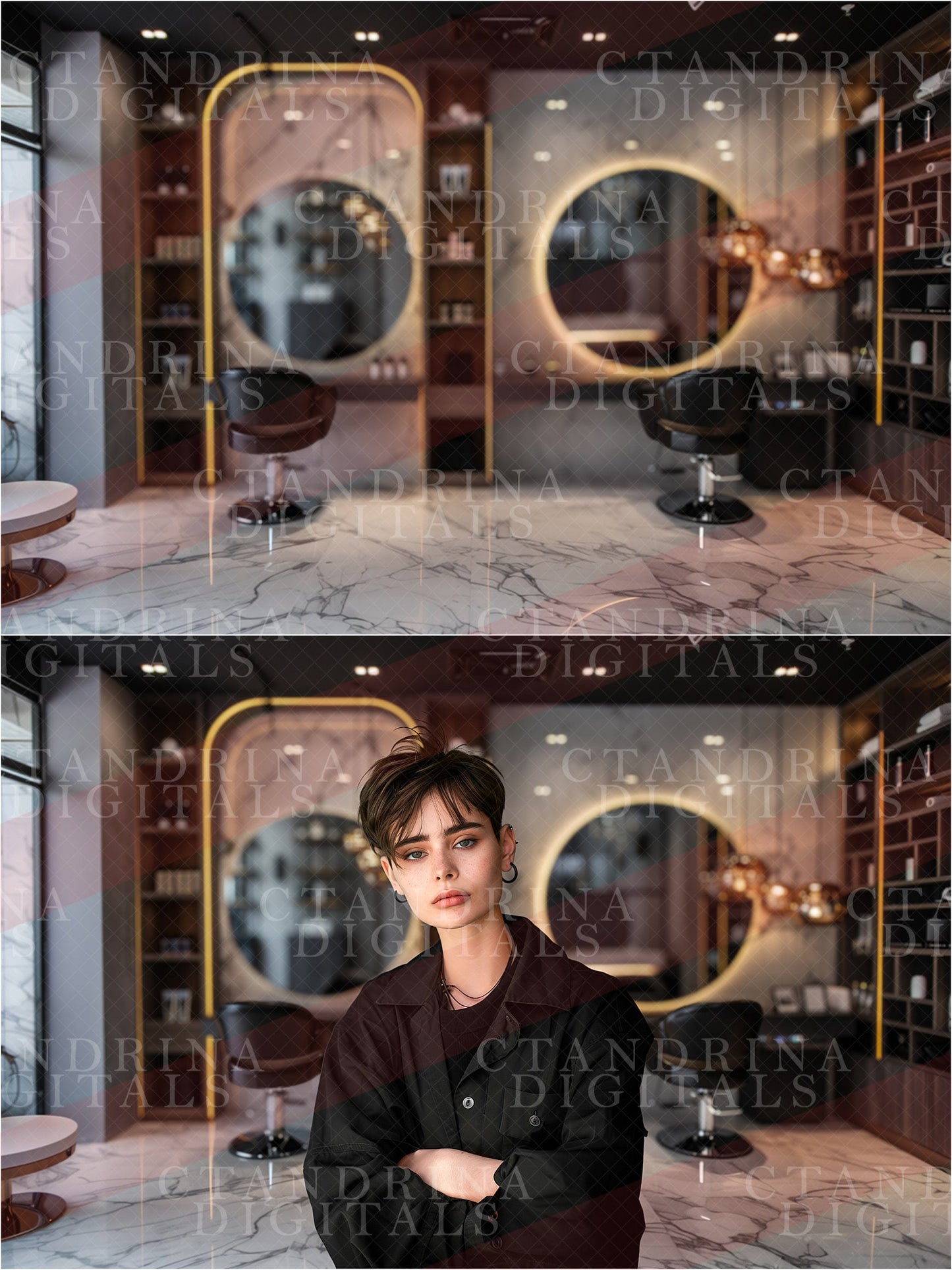 Hair Stylist Headshot Digital Backdrops, Blurred Professional Headshot Backgrounds for Photoshop, Hair Salon Soft Focus Backdrops