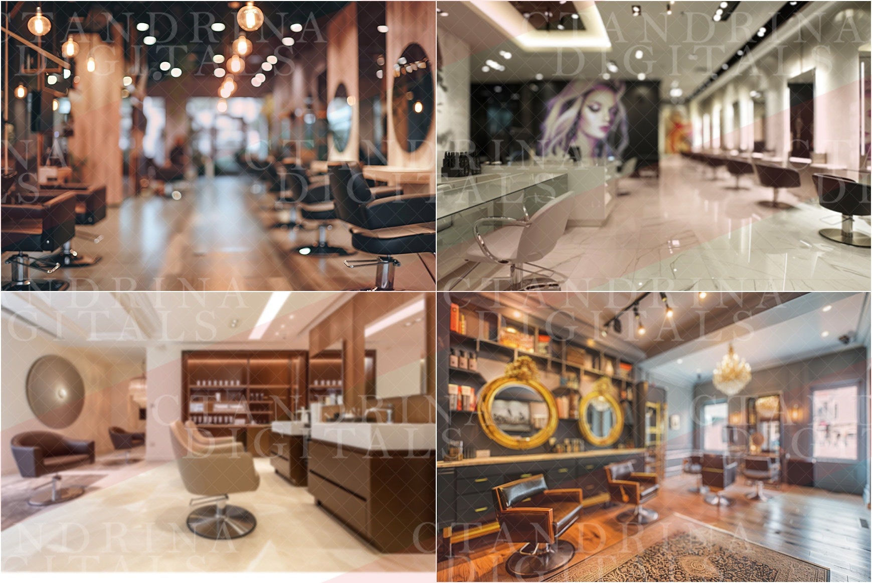 Hair Stylist Headshot Digital Backdrops, Blurred Professional Headshot Backgrounds for Photoshop, Hair Salon Soft Focus Backdrops