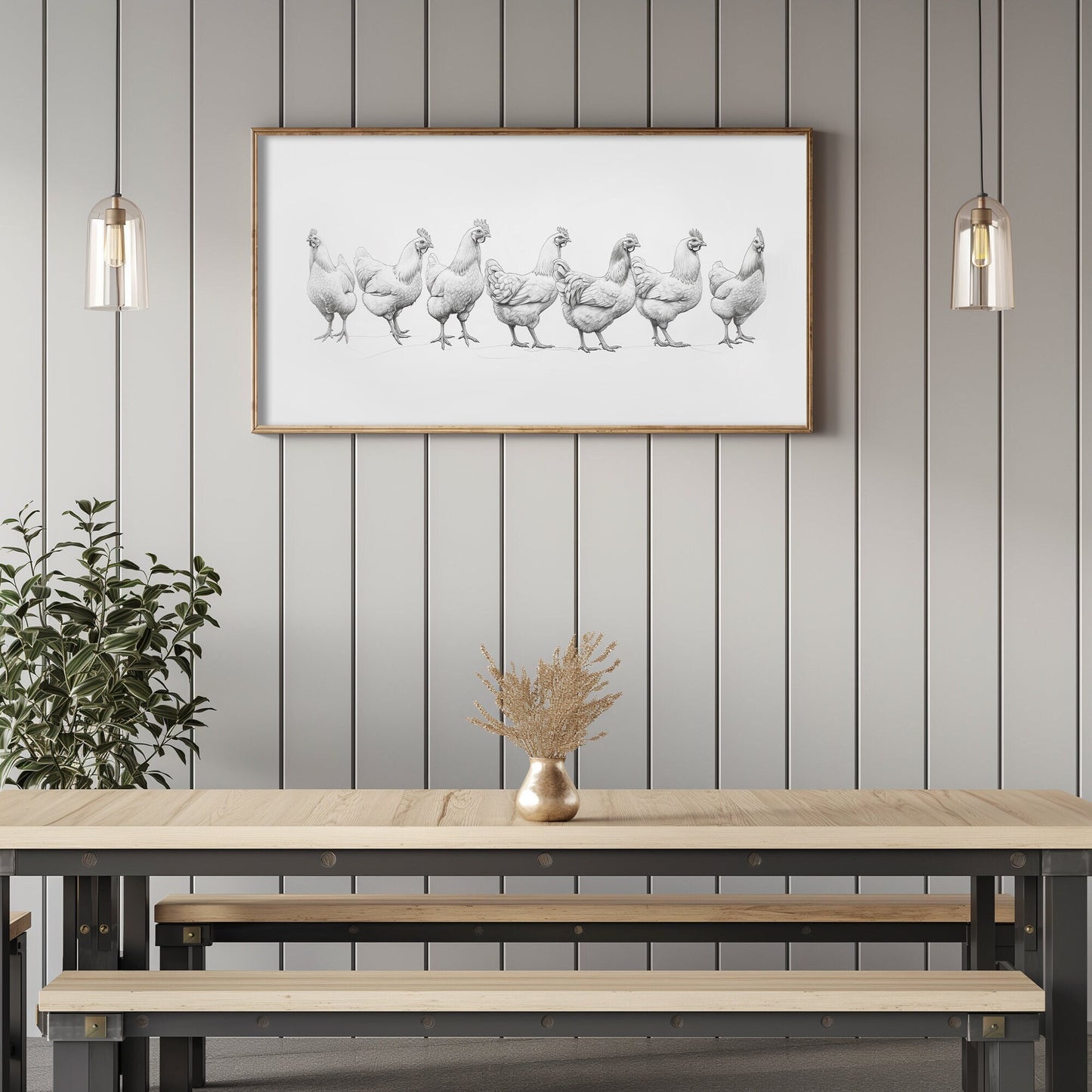Hens All in a Row Pencil Sketch PRINTABLE