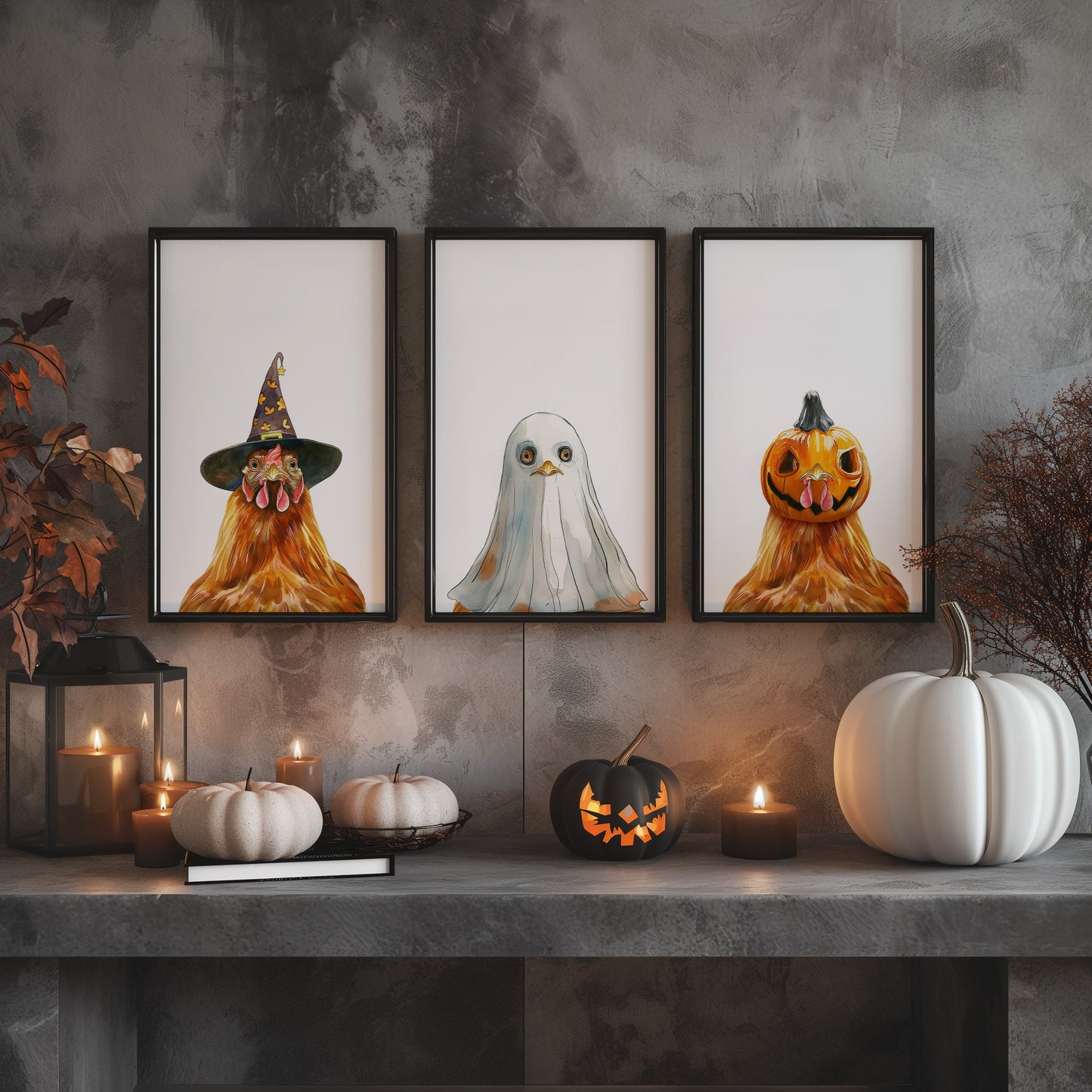 Chicken Halloween Triptych PRINTABLE