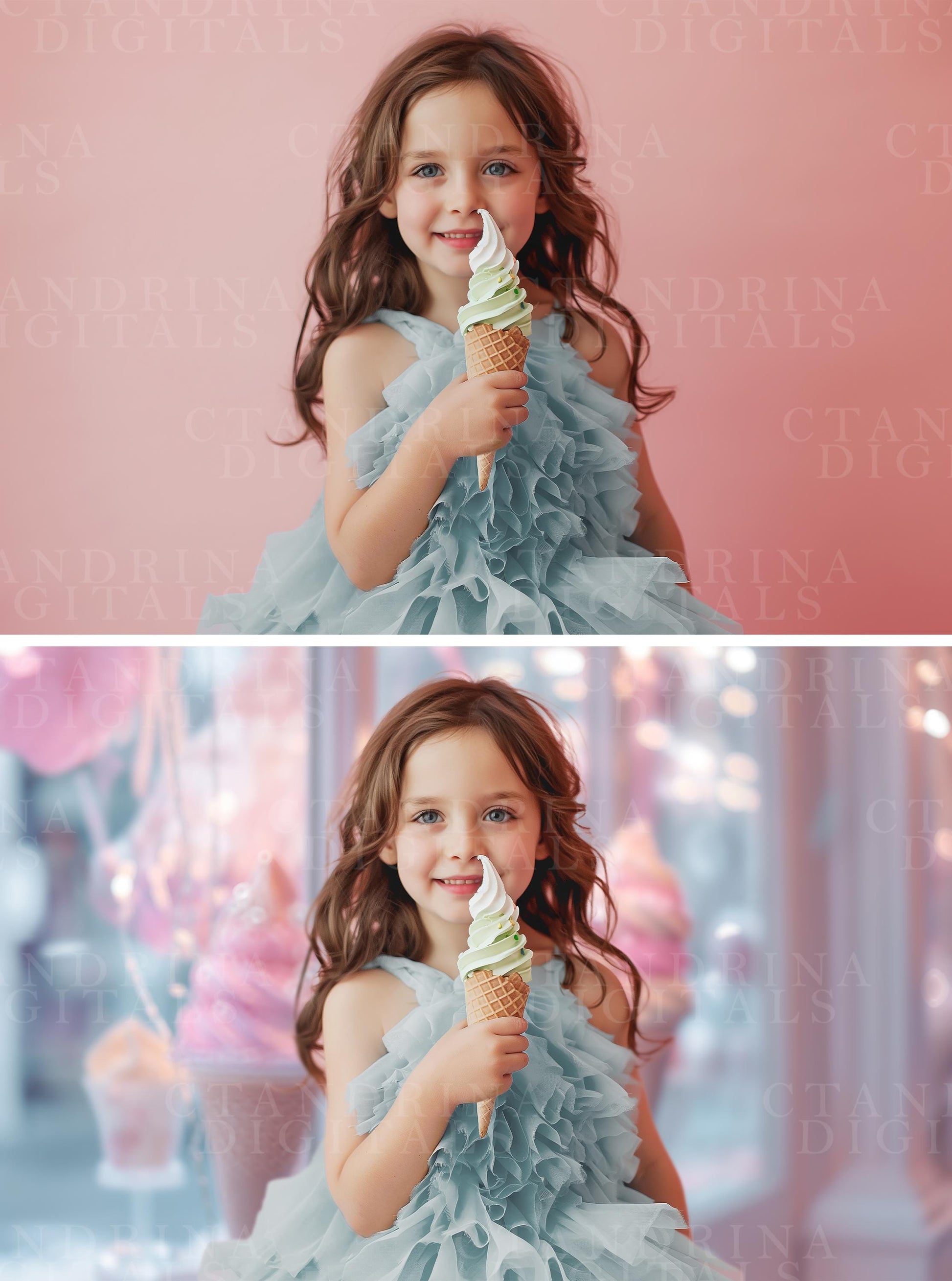 Ice Cream Dreams Soft Focus Digital Backdrops, Dreamy Ice Cream Digital Backgrounds, Blurred Dreamy Digital Backdrops for Photoshop