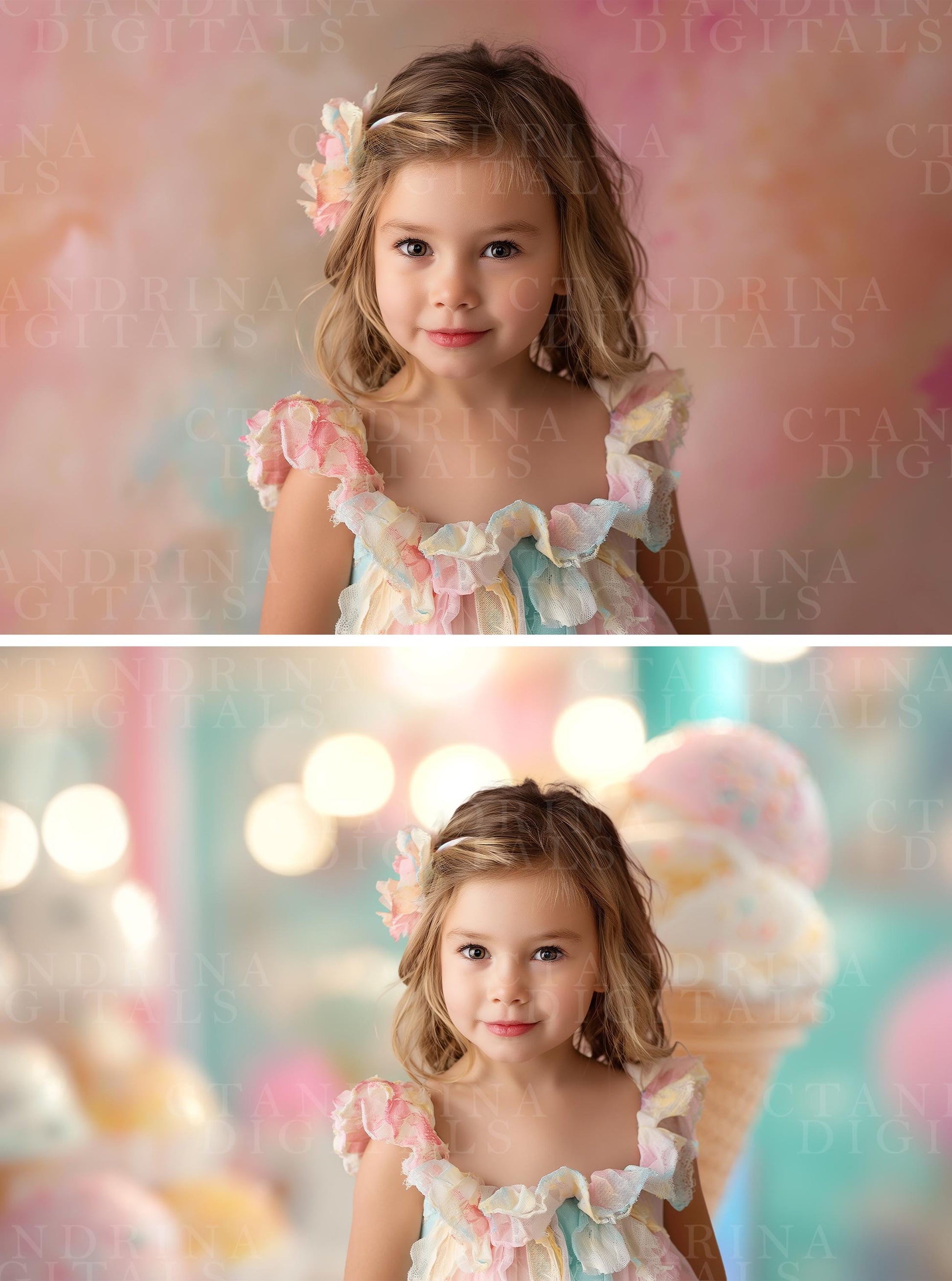 Ice Cream Dreams Soft Focus Digital Backdrops, Dreamy Ice Cream Digital Backgrounds, Blurred Dreamy Digital Backdrops for Photoshop