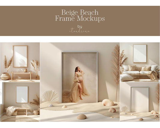 Beige Beach Frame Mockups, Empty Frame Mockups for Photoshop, Frame Display Mockup, Room Mockups for Photography, Frame Mockup with Tutorial