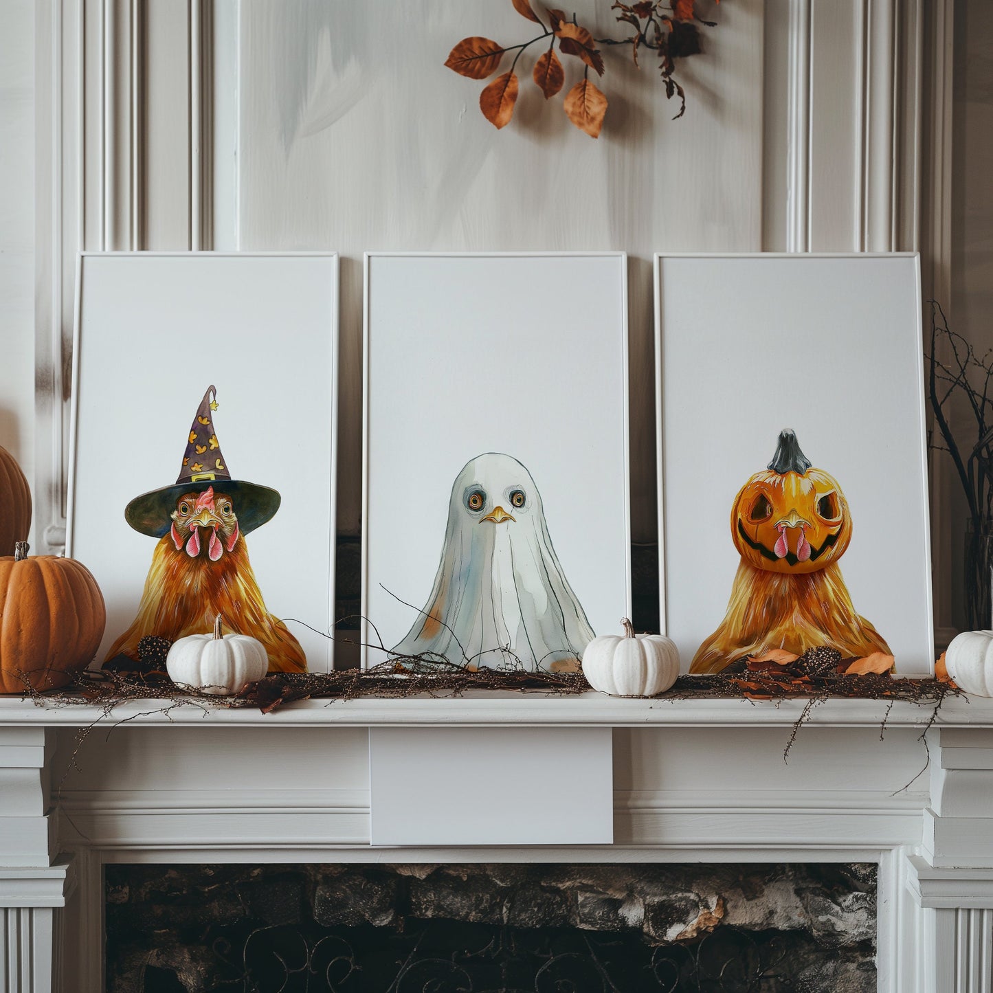 Chicken Halloween Triptych PRINTABLE
