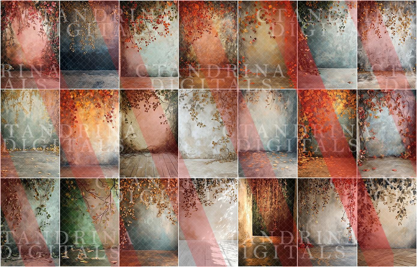 Fall Vine Studio Digital Backdrops, Maternity Digital Backdrops, Autumn Photoshop Digital Backdrops, Fall Leaf Vine Backdrops for Portraits