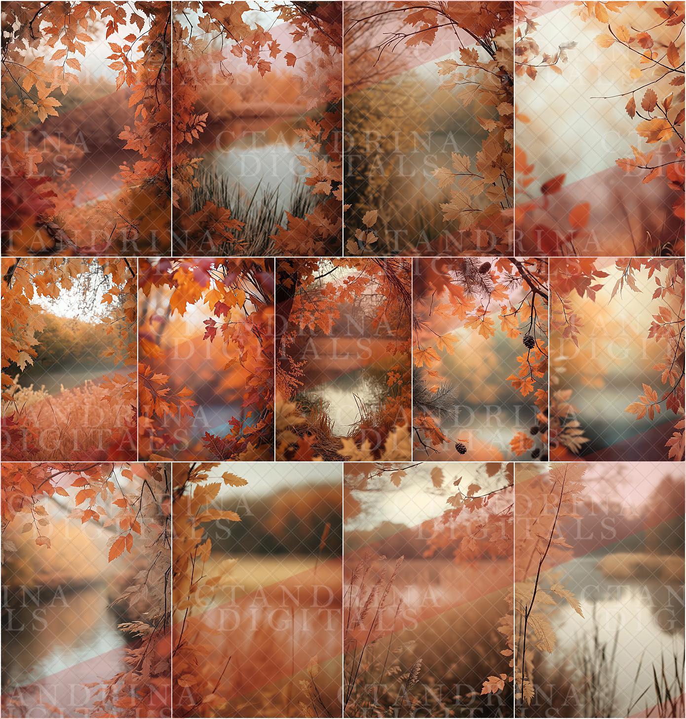 Peeking Through Fall Digital Backdrops, Maternity Digital Backdrops, Autumn Photoshop Digital Backdrops, Dreamy Fall Backdrops for Portraits