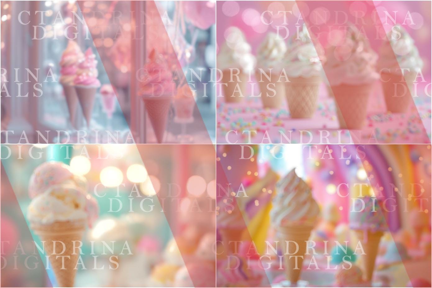 Ice Cream Dreams Soft Focus Digital Backdrops, Dreamy Ice Cream Digital Backgrounds, Blurred Dreamy Digital Backdrops for Photoshop