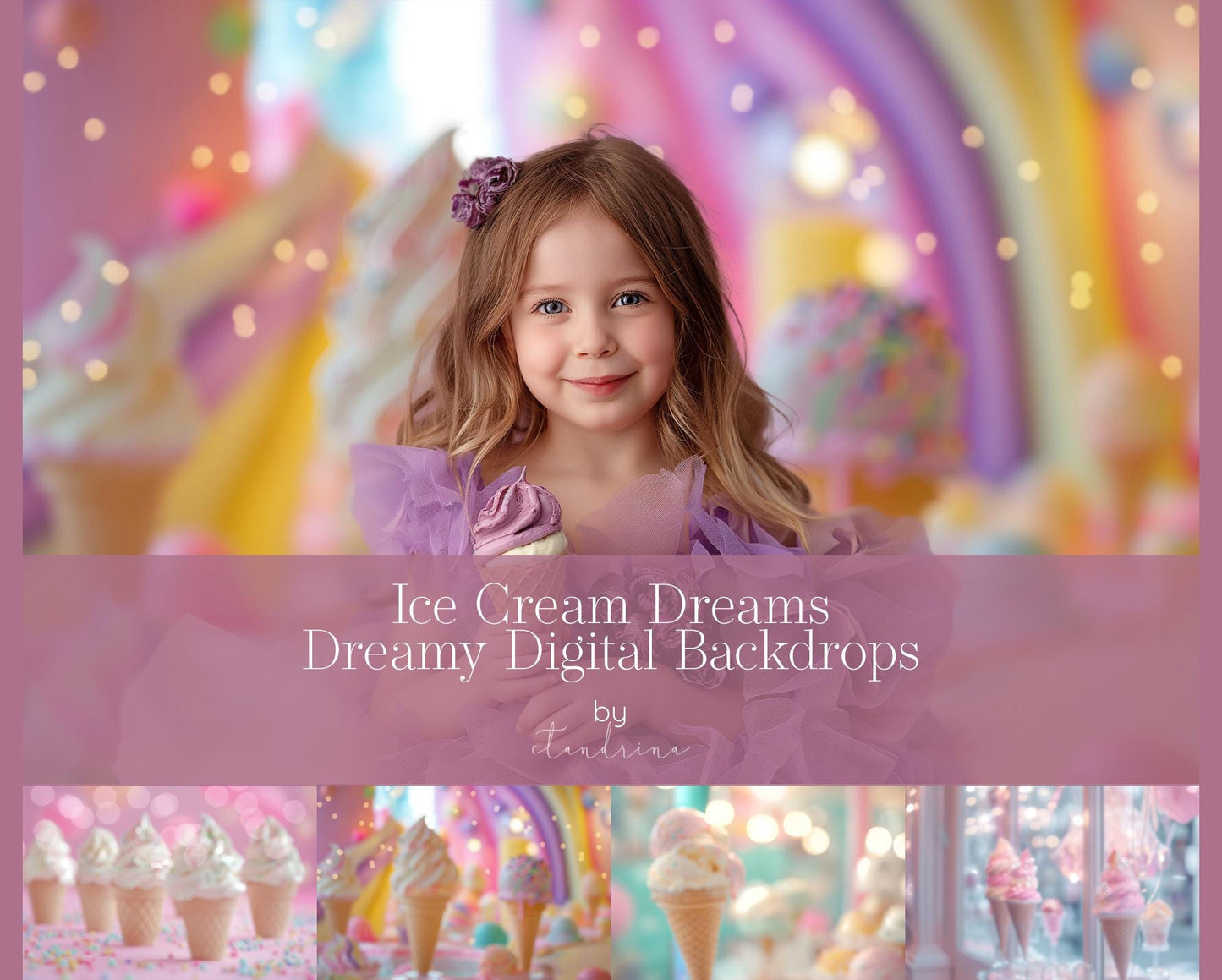 Ice Cream Dreams Soft Focus Digital Backdrops, Dreamy Ice Cream Digital Backgrounds, Blurred Dreamy Digital Backdrops for Photoshop