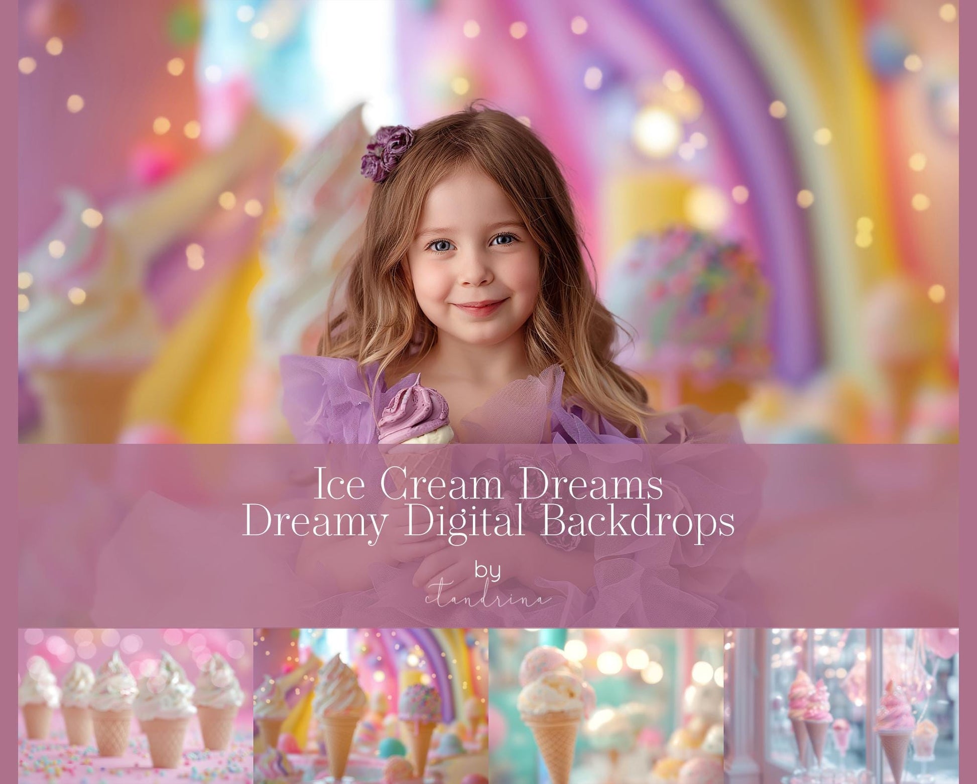 Ice Cream Dreams Soft Focus Digital Backdrops, Dreamy Ice Cream Digital Backgrounds, Blurred Dreamy Digital Backdrops for Photoshop