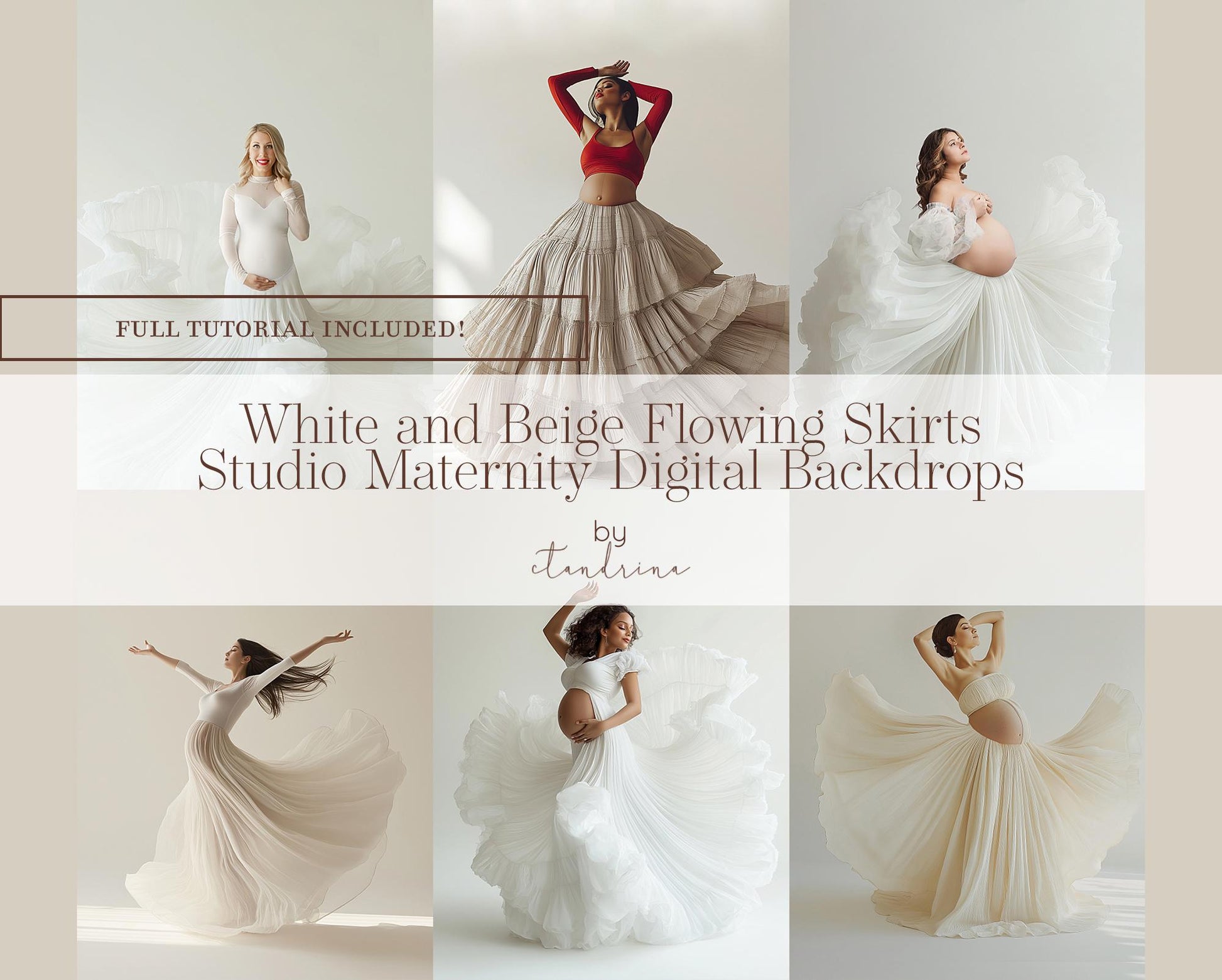 Flowing Maternity Skirt Digital Backdrops, White and Beige Maternity Gown Backdrops, Maternity Digital Backdrops for Photoshop Composite