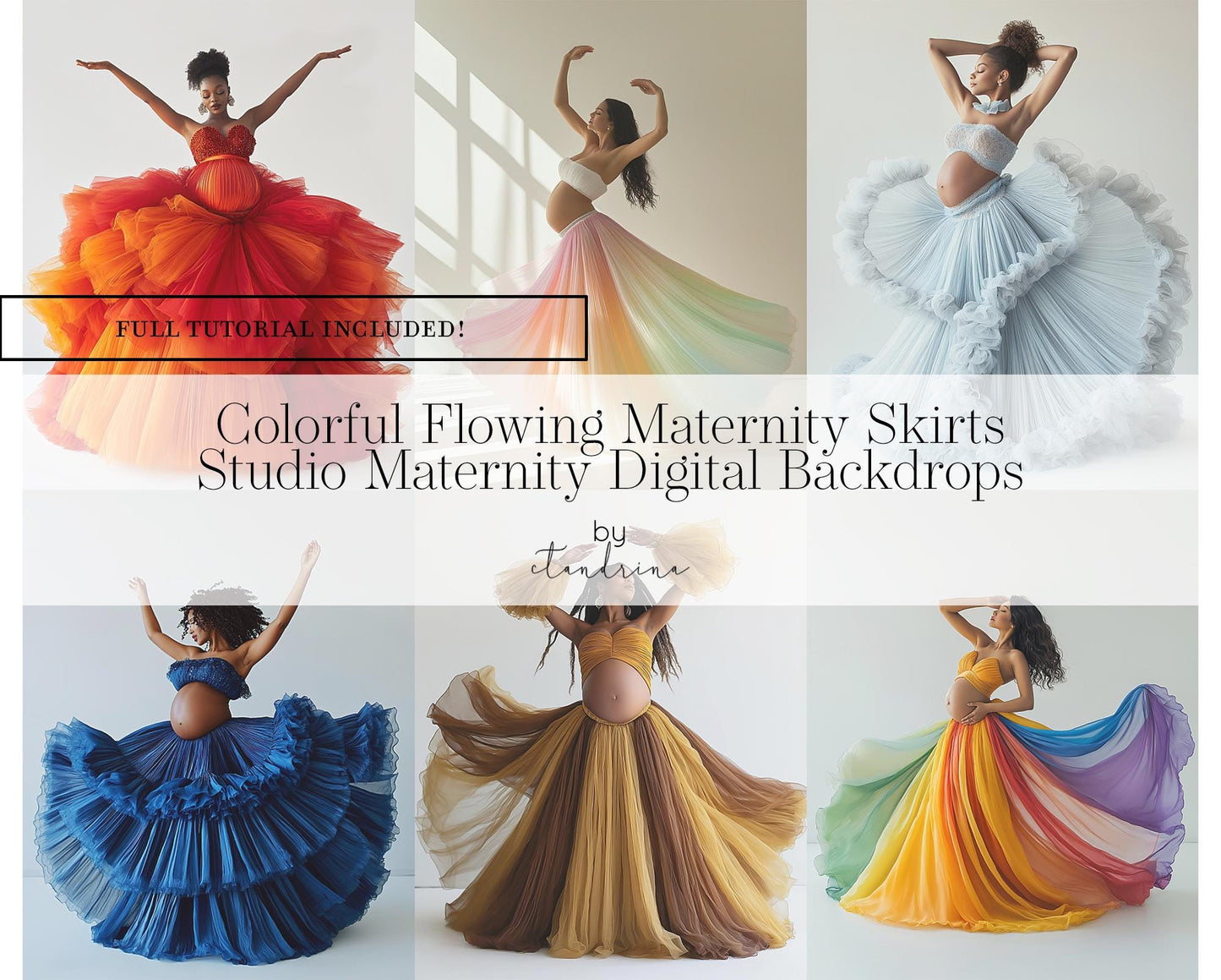 Flowing Maternity Skirt Digital Backdrops, Colorful Maternity Gown Backdrops, Maternity Digital Backdrops for Photoshop Composite, Tutorial