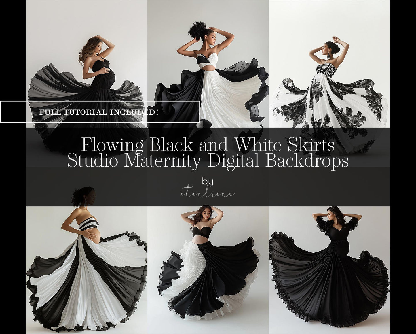 Black and White Flowing Maternity Skirt Digital Backdrops