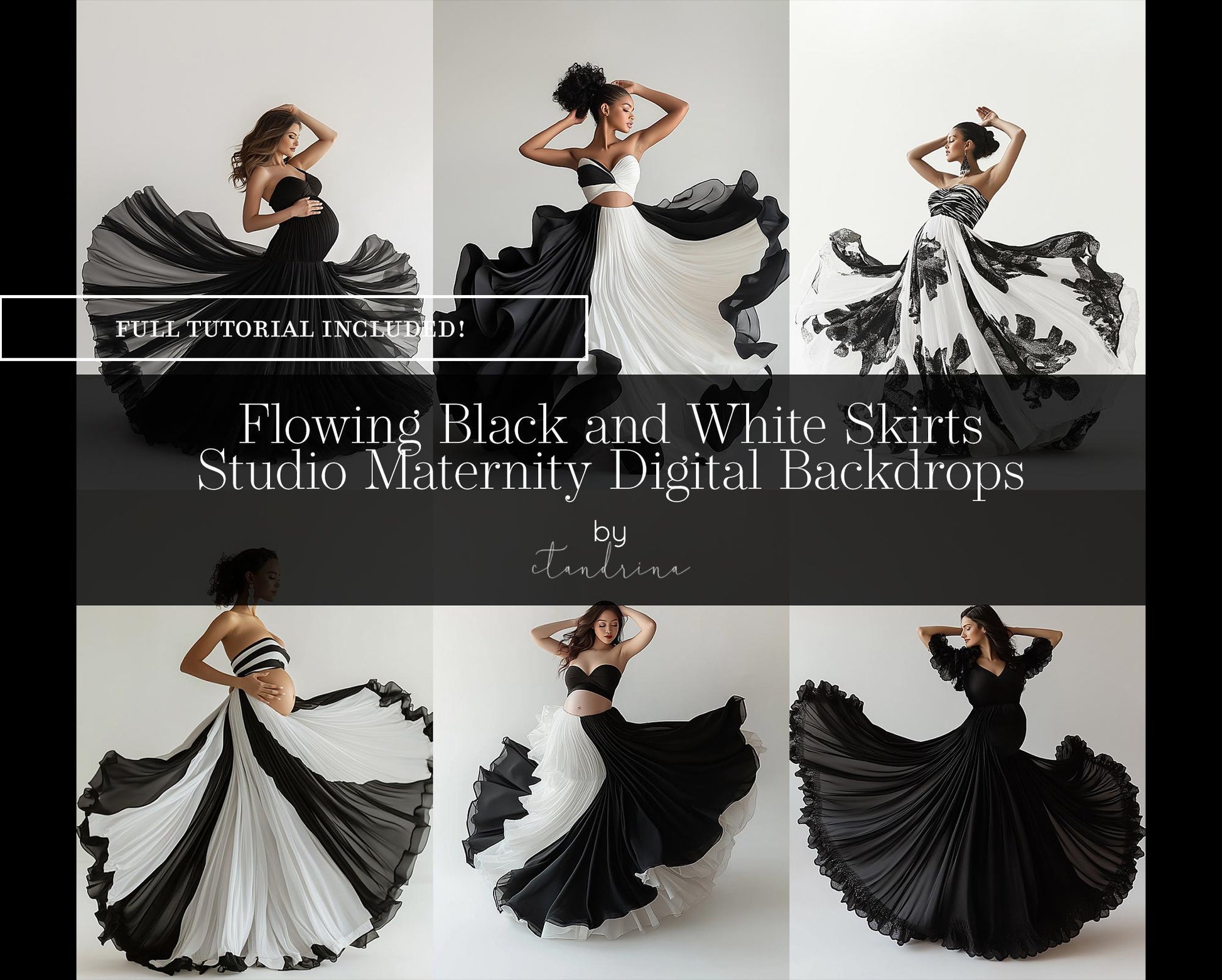 Black and White Flowing Maternity Skirt Digital Backdrops