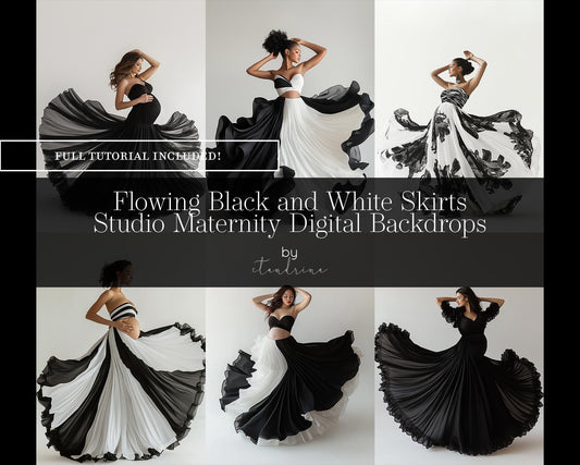 Black and White Flowing Maternity Skirt Digital Backdrops