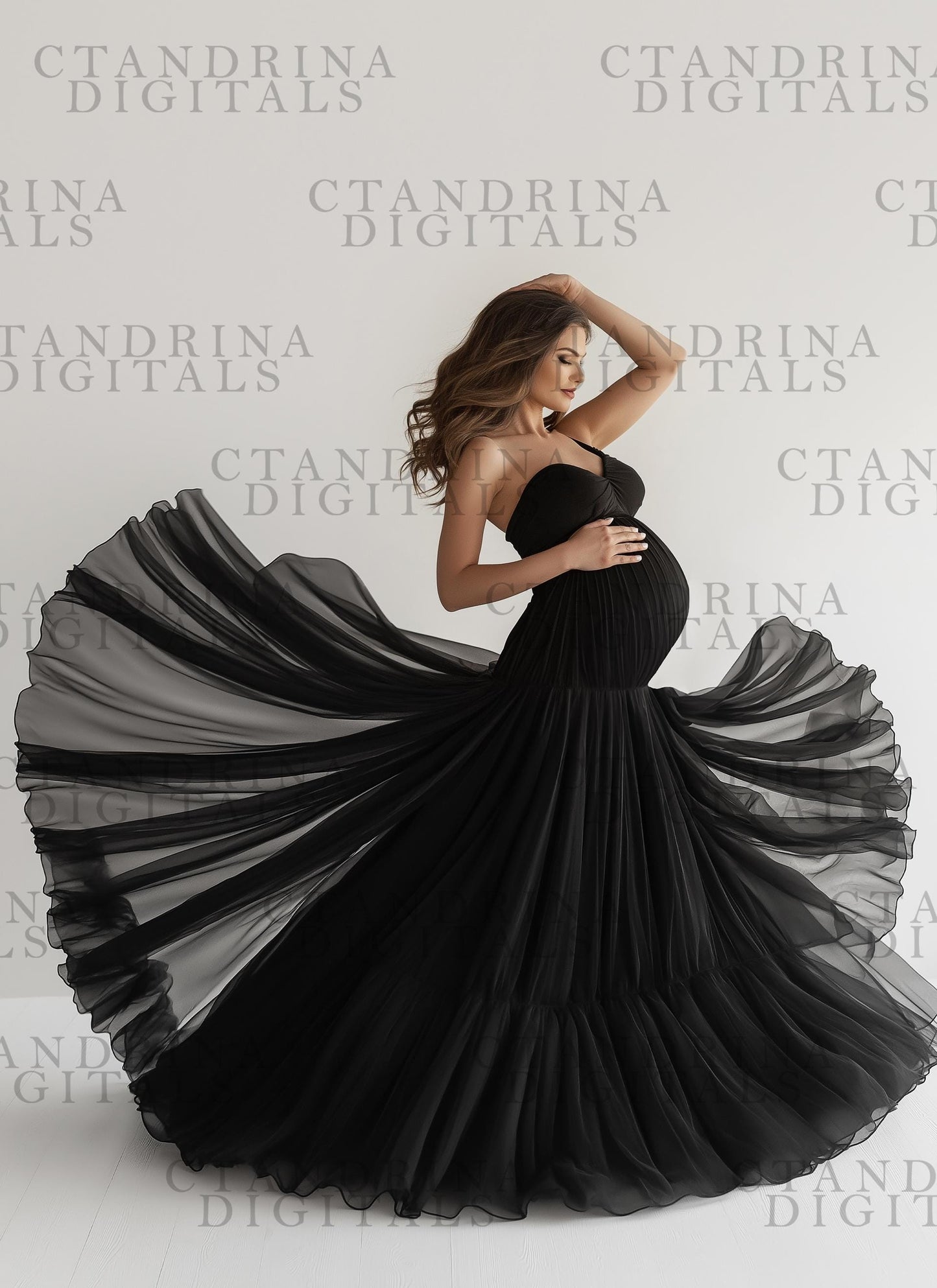 Black and White Flowing Maternity Skirt Digital Backdrops
