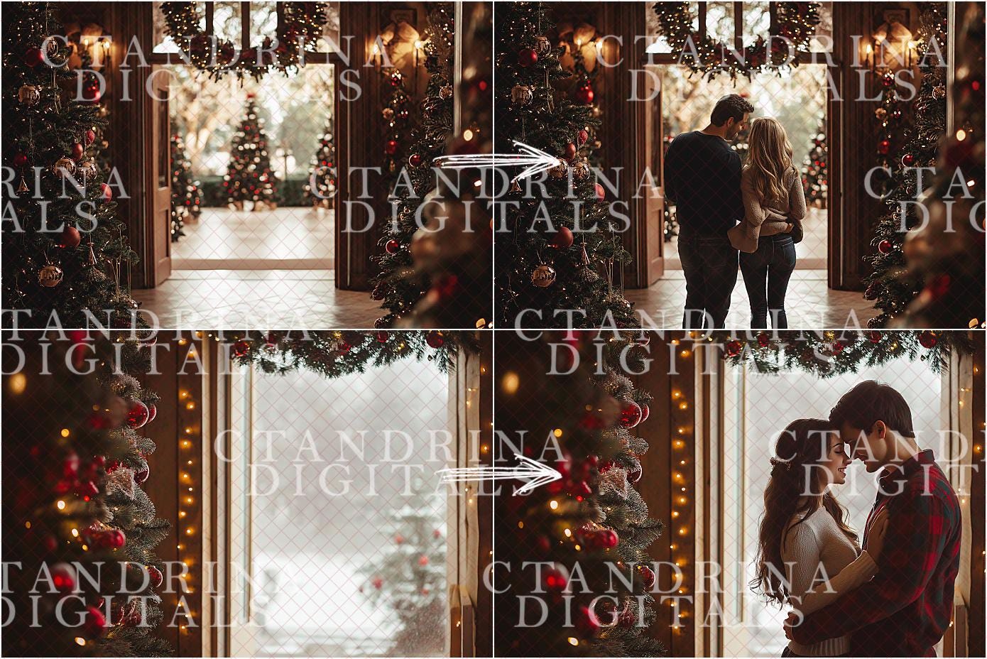 Blurred Festive Christmas Digital Backdrops, Indoor Christmas Mini Session Digital Backdrops, Digital Backdrops for Portrait Photography
