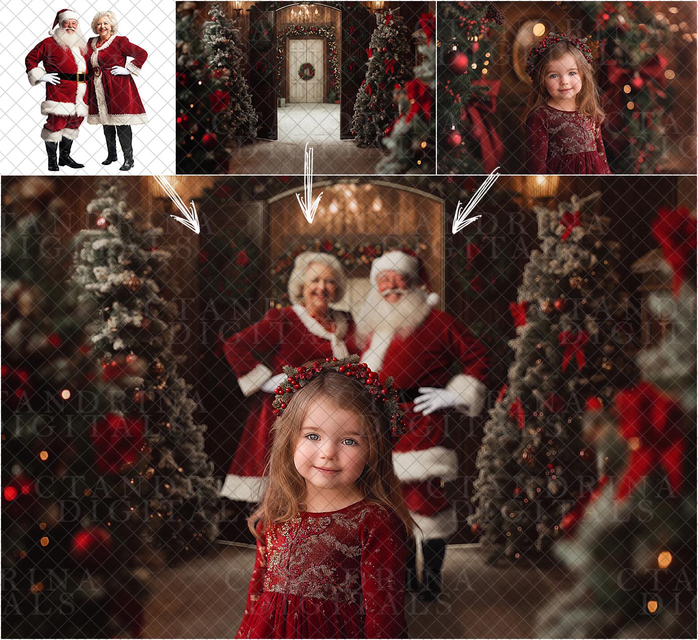 Santa Claus PNG Transparent Overlays, Santa & Mrs. Claus Overlays, Christmas Backdrops Overlays, Santa Overlay, Bonus Reindeer Overlays