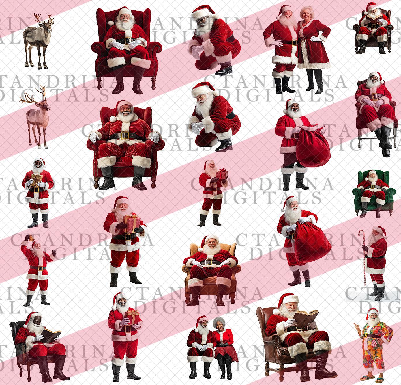 Santa Claus PNG Transparent Overlays, Santa & Mrs. Claus Overlays, Christmas Backdrops Overlays, Santa Overlay, Bonus Reindeer Overlays