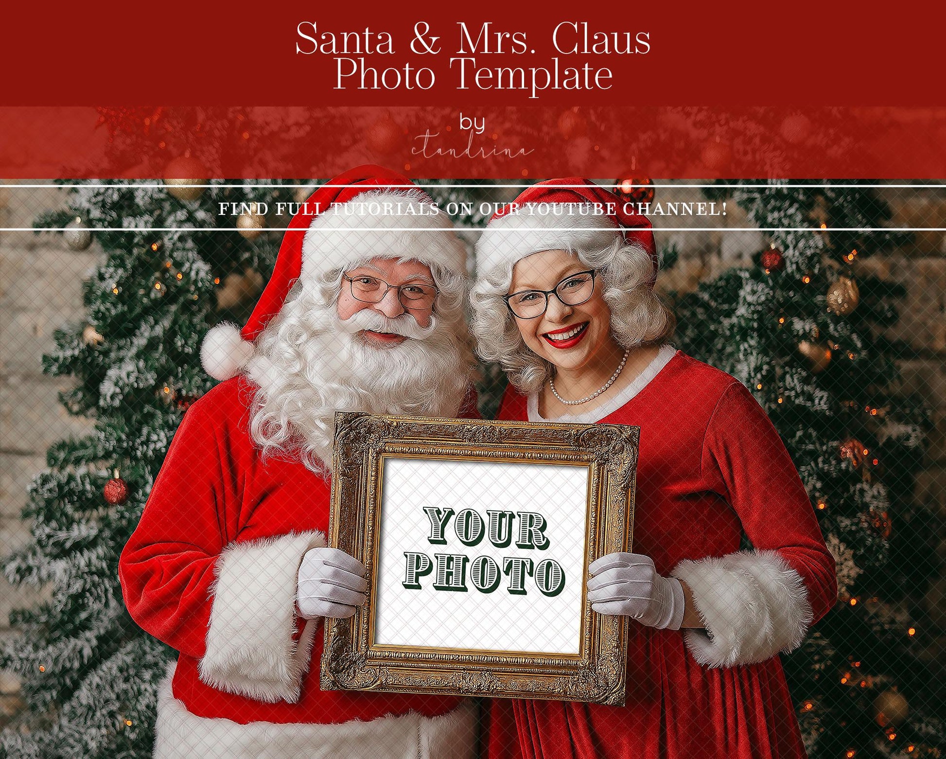 Santa Claus & Mrs. Claus Photo Template for Photoshop, .PSD Layered Santa Photo Mask, Christmas Photo Template, Santa and Mrs. Claus Digital