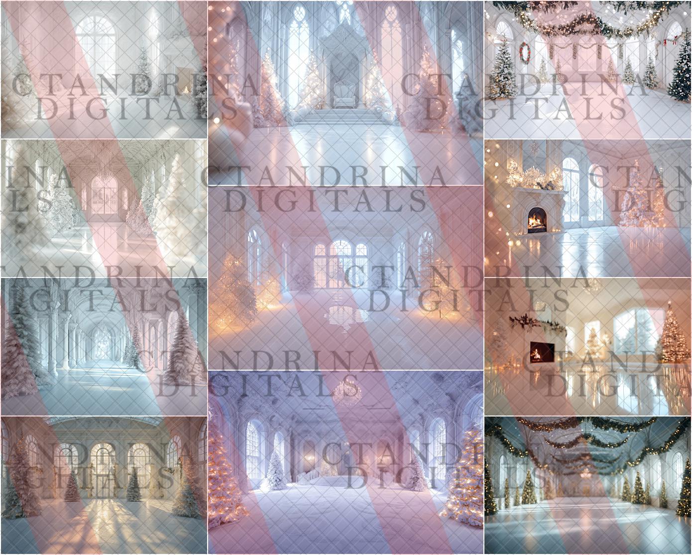 White Christmas Digital Backdrops, White Christmas Rooms Backdrops, White Christmas Skating Rink Digital Backgrounds for Photoshop, Tutorial