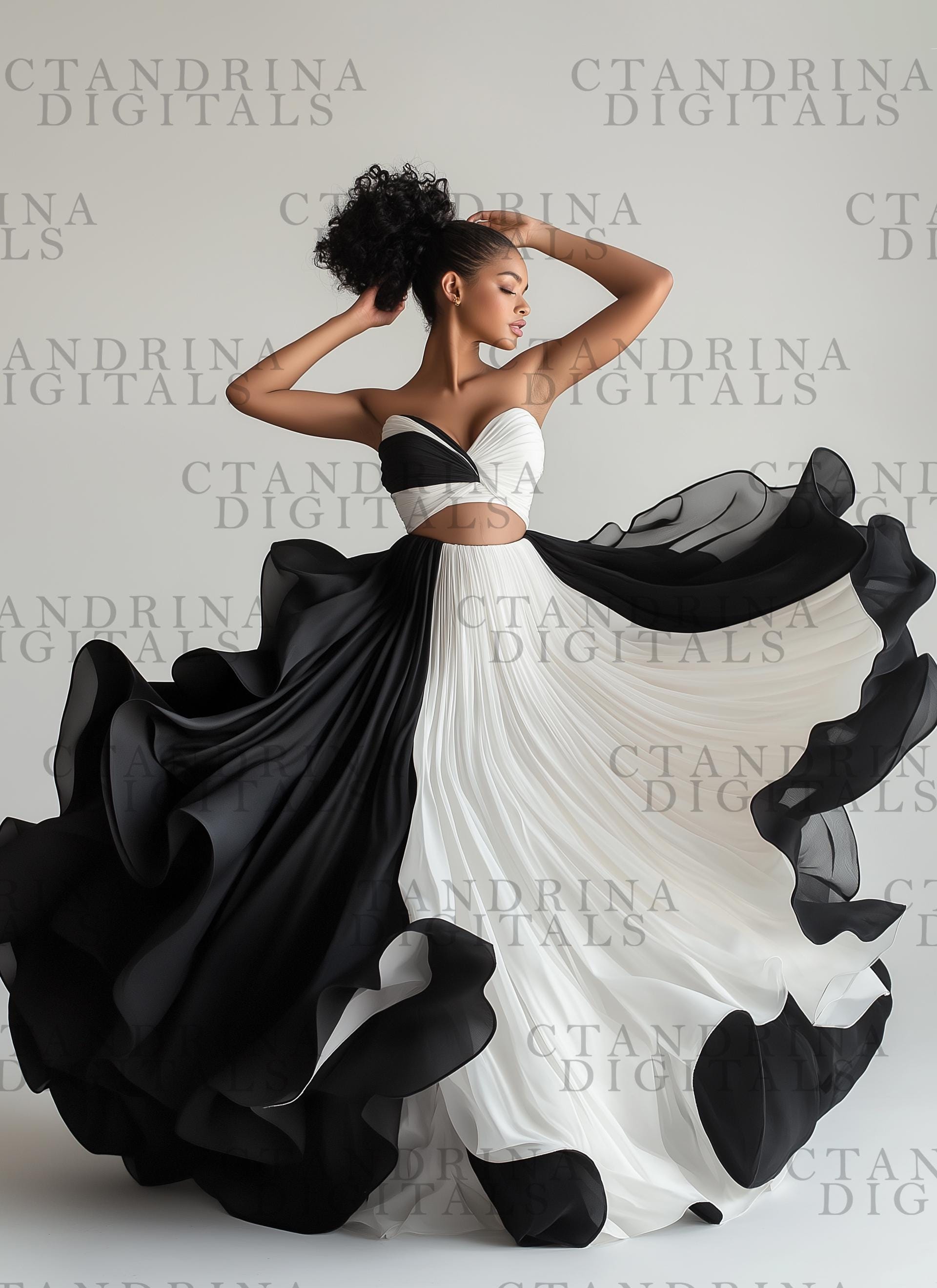 Black and White Flowing Maternity Skirt Digital Backdrops