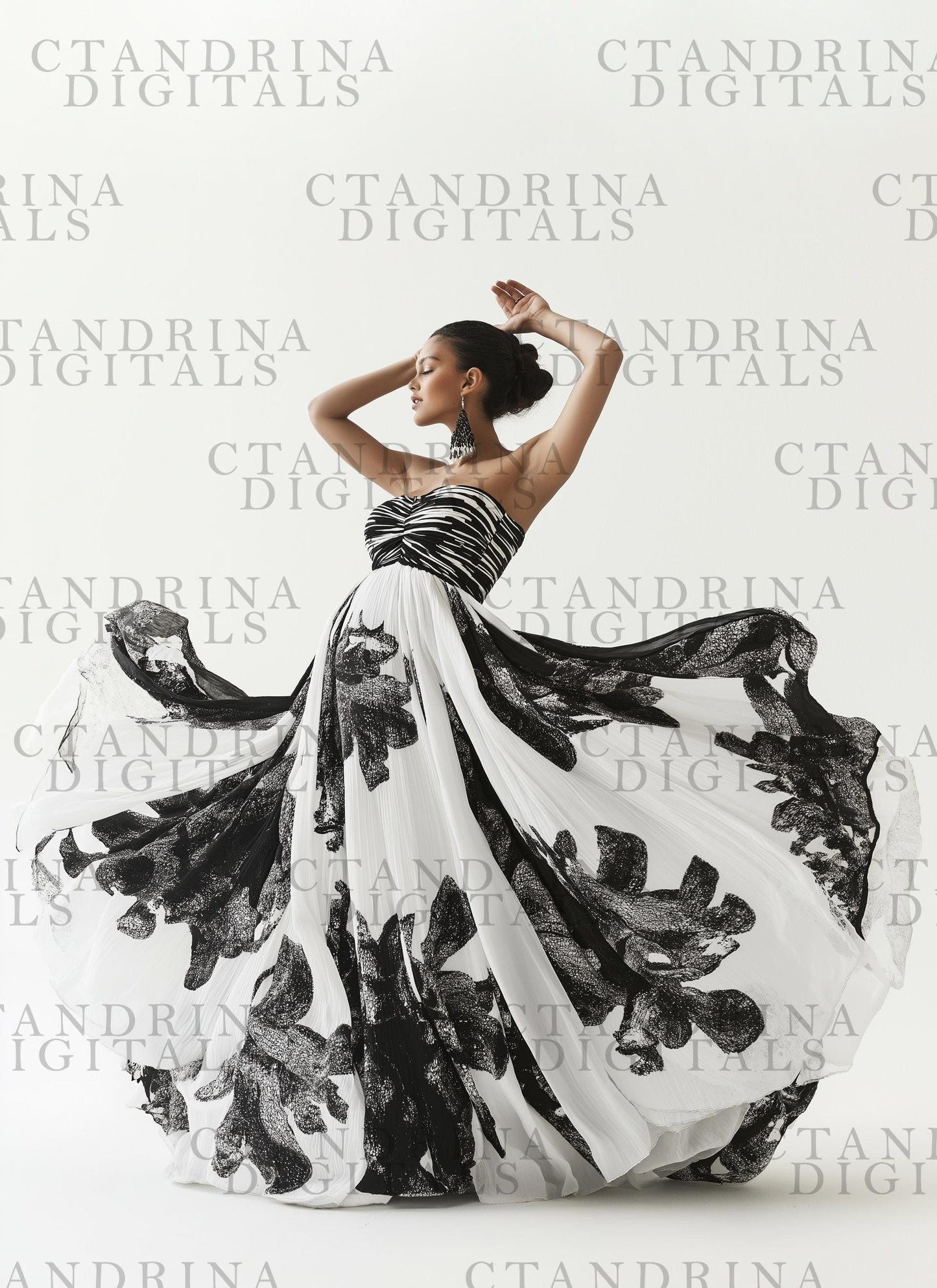 Black and White Flowing Maternity Skirt Digital Backdrops