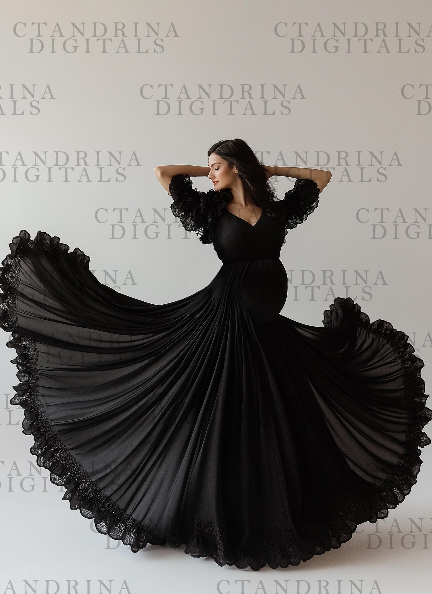 Black and White Flowing Maternity Skirt Digital Backdrops