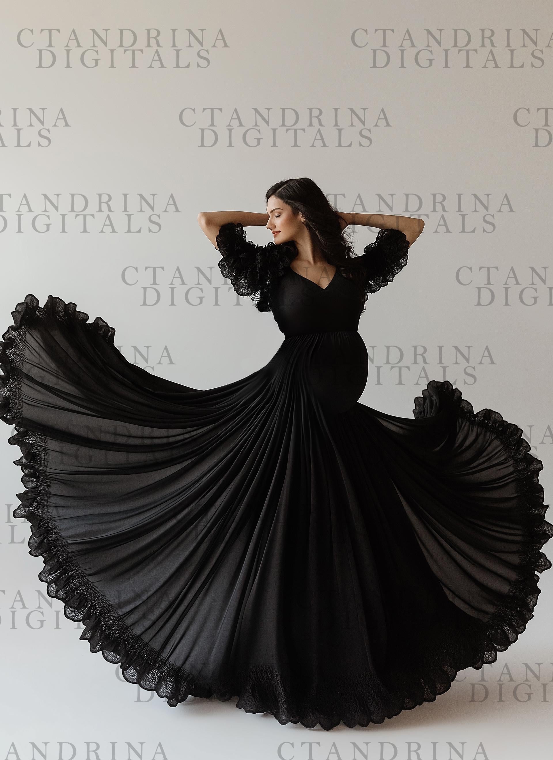 Black and White Flowing Maternity Skirt Digital Backdrops