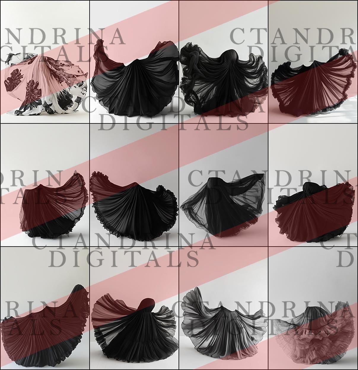 Black and White Flowing Maternity Skirt Digital Backdrops