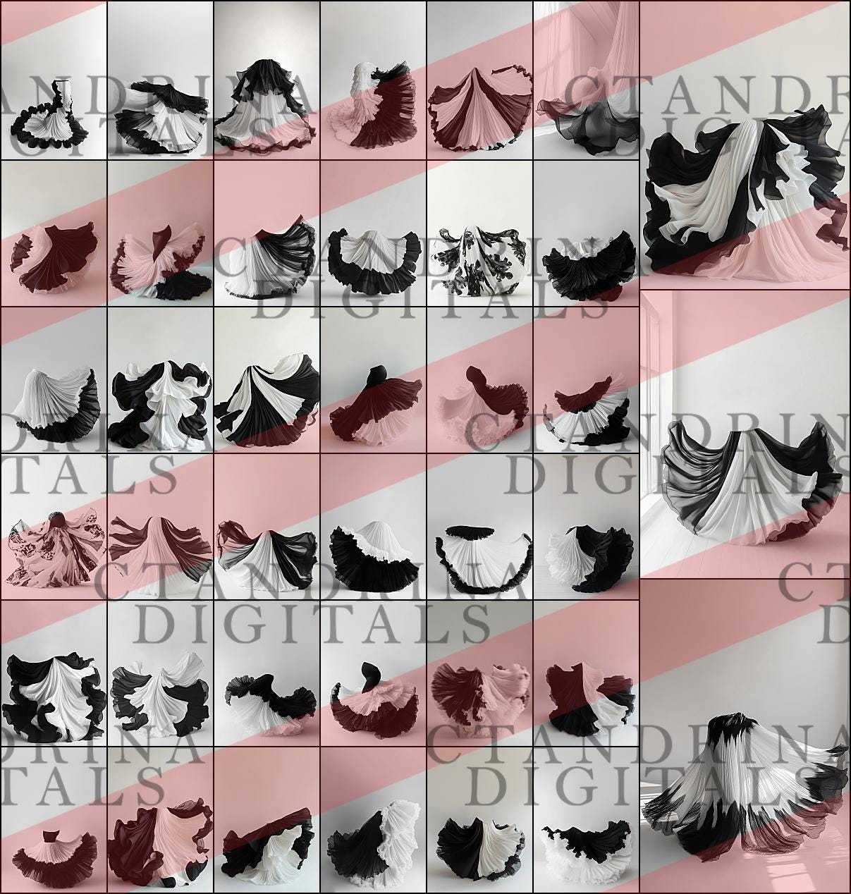 Black and White Flowing Maternity Skirt Digital Backdrops