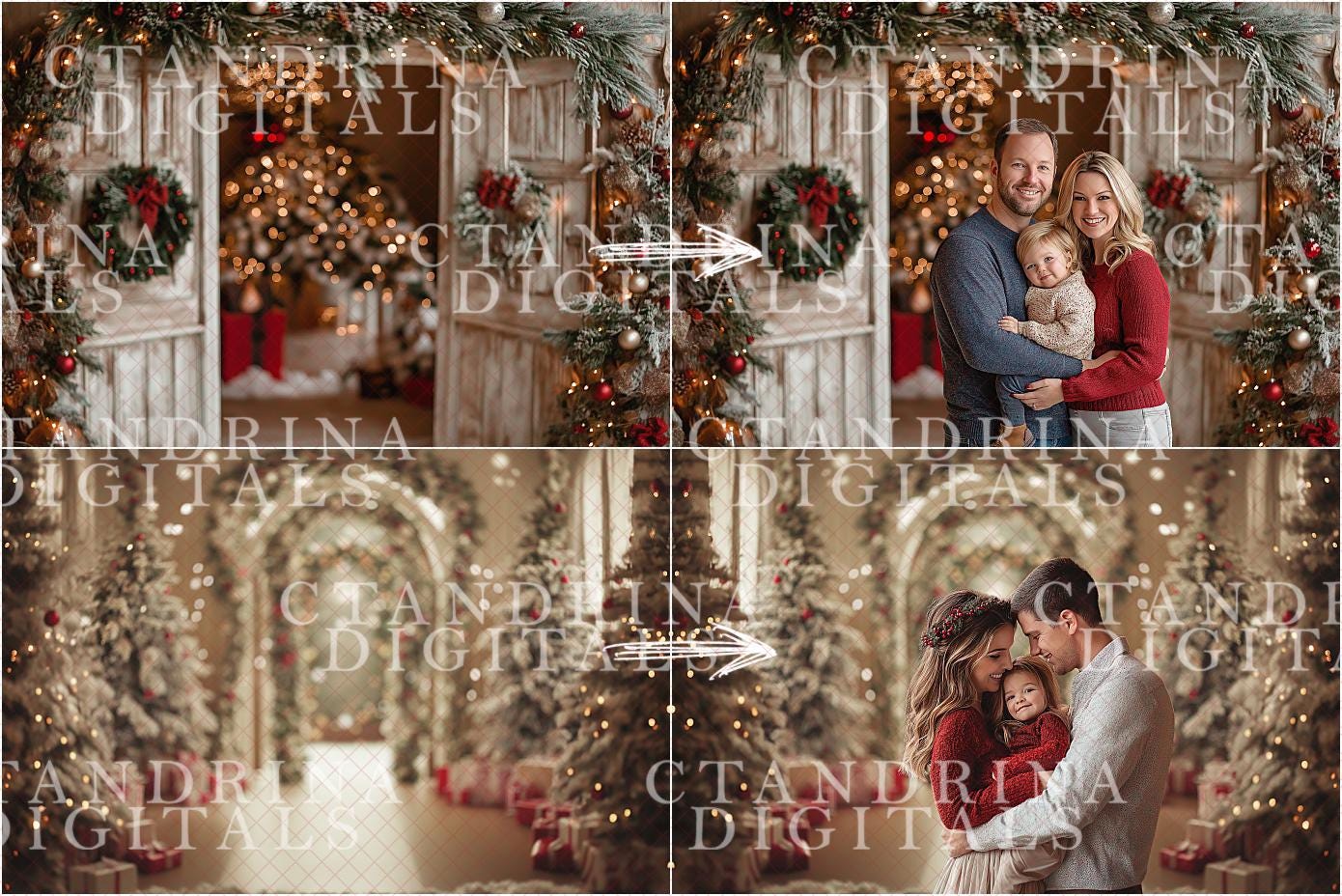 Blurred Festive Christmas Digital Backdrops, Indoor Christmas Mini Session Digital Backdrops, Digital Backdrops for Portrait Photography