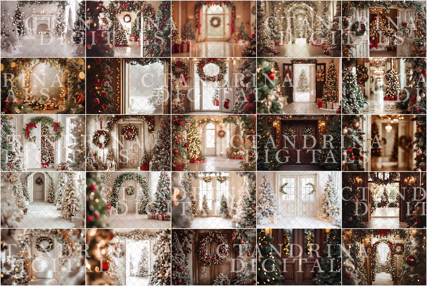 Blurred Festive Christmas Digital Backdrops, Indoor Christmas Mini Session Digital Backdrops, Digital Backdrops for Portrait Photography