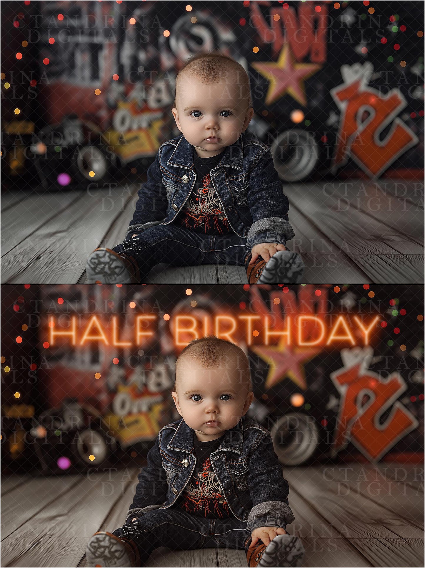 Half Birthday Neon Sign Overlays Extension Pack, Neon Light Overlays for Photoshop, Neon Number Signs, Cake Smash Neon Sign Overlays