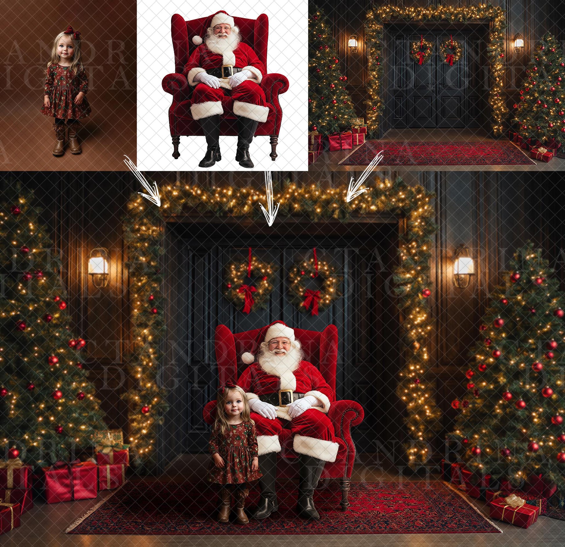 Santa Claus PNG Transparent Overlays, Santa & Mrs. Claus Overlays, Christmas Backdrops Overlays, Santa Overlay, Bonus Reindeer Overlays