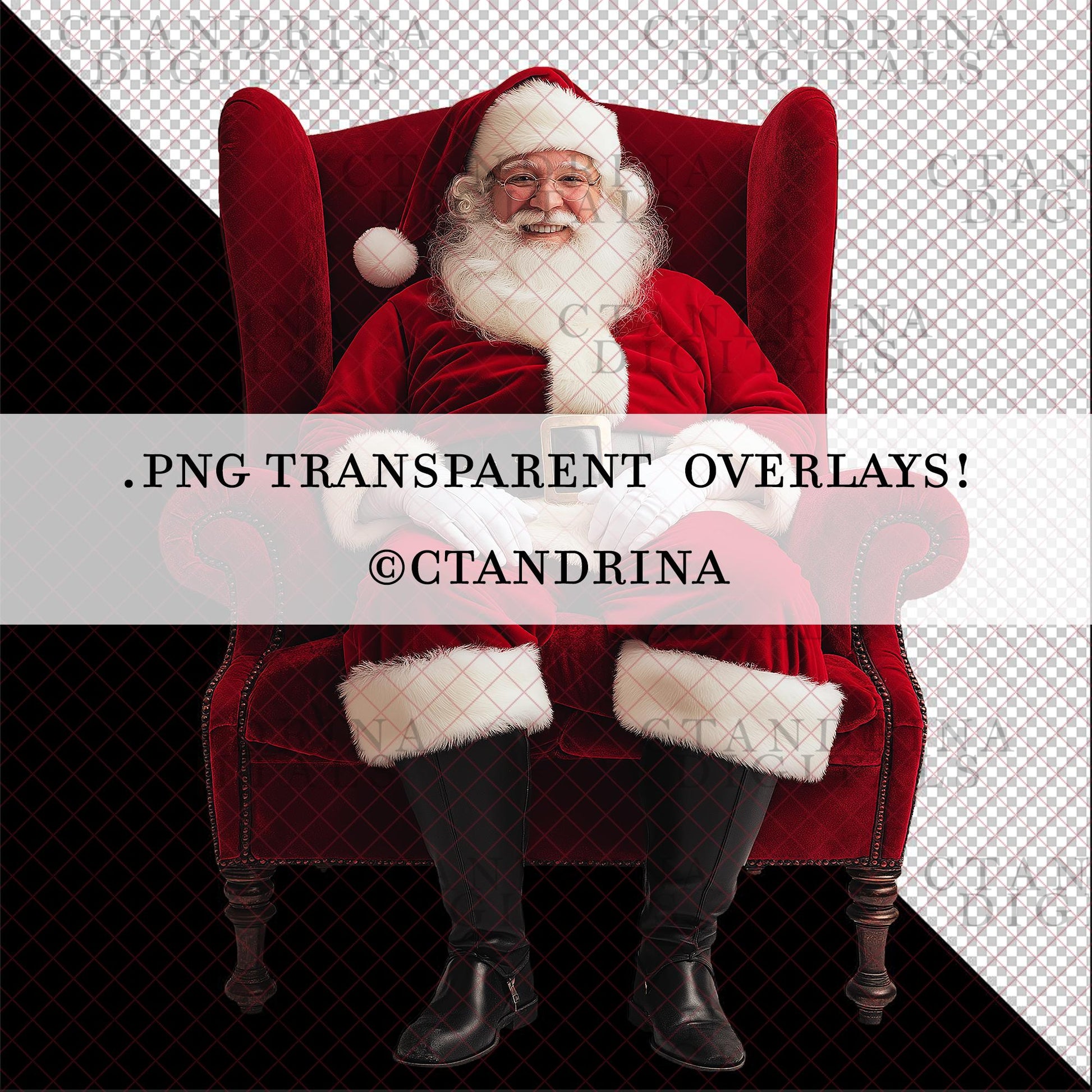 Santa Claus PNG Transparent Overlays, Santa & Mrs. Claus Overlays, Christmas Backdrops Overlays, Santa Overlay, Bonus Reindeer Overlays