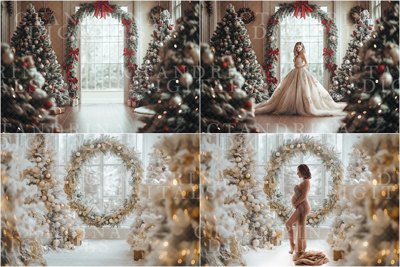 Christmas Room Digital Backdrops, 2024 Fine Art Holiday Digital Backdrops, Christmas Digital Backdrops for Portrait Photography, Arches