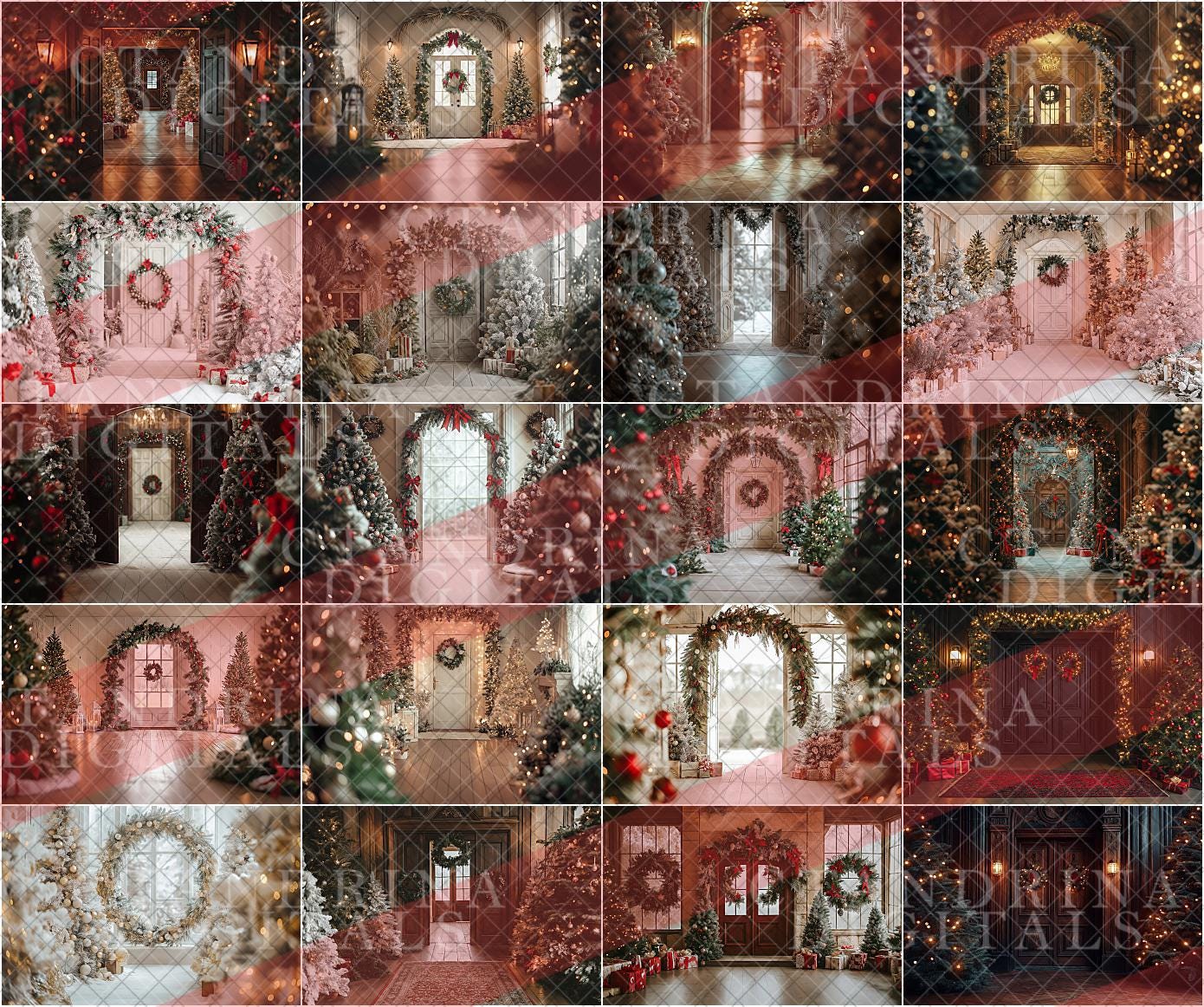 Christmas Room Digital Backdrops, 2024 Fine Art Holiday Digital Backdrops, Christmas Digital Backdrops for Portrait Photography, Arches