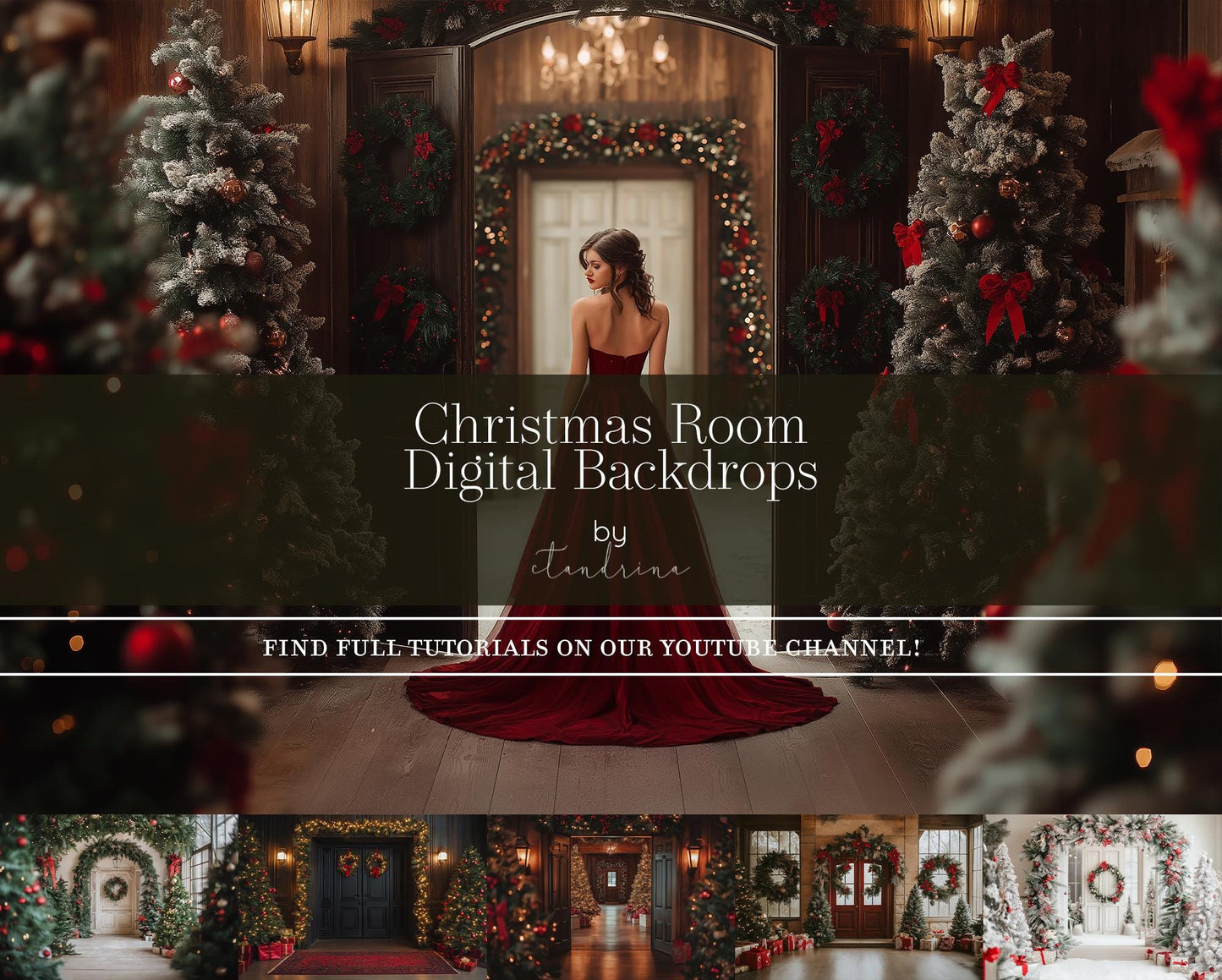 Christmas Room Digital Backdrops, 2024 Fine Art Holiday Digital Backdrops, Christmas Digital Backdrops for Portrait Photography, Arches