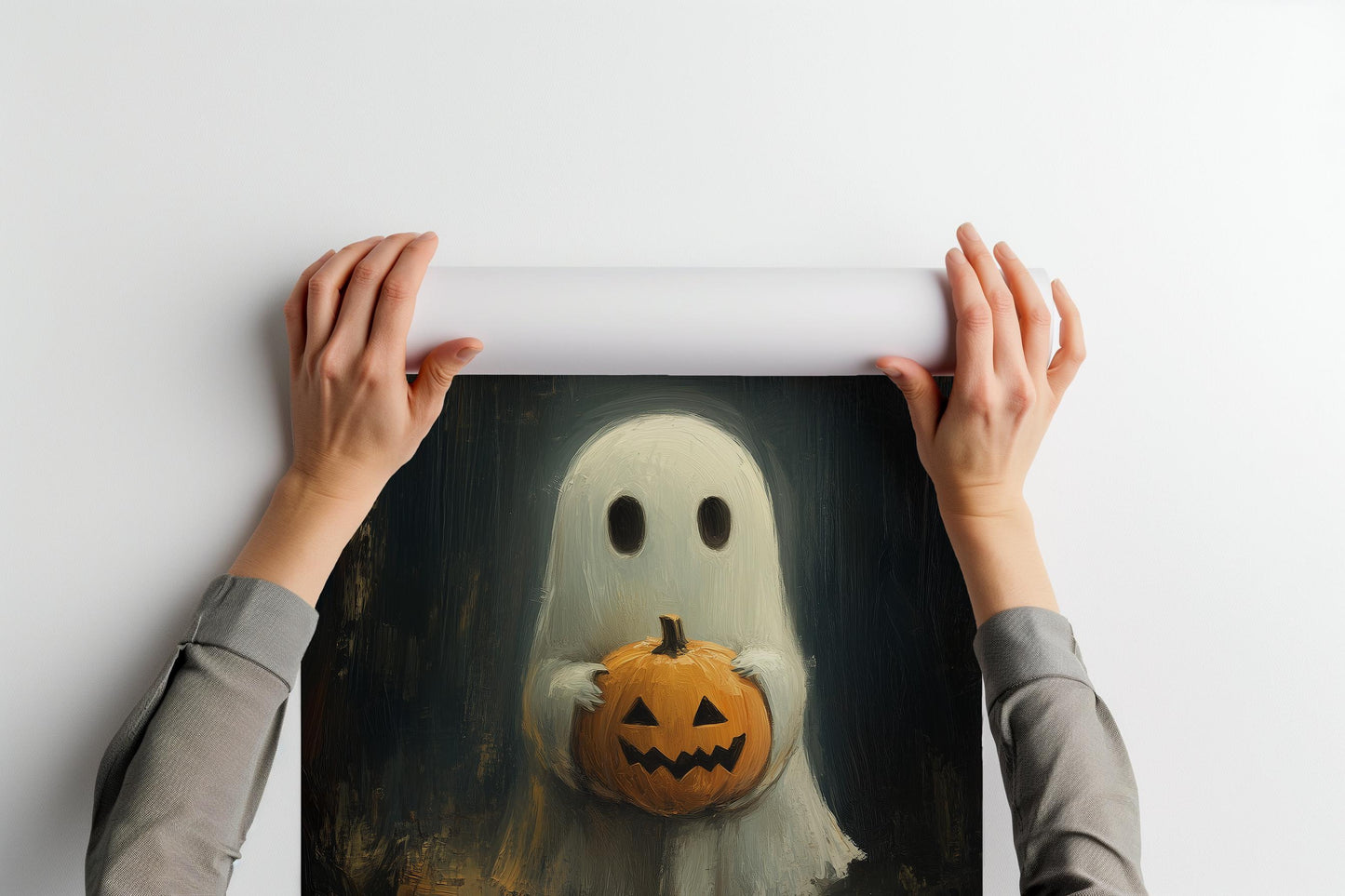 Cute Ghost Holding A Pumpkin PRINTABLE