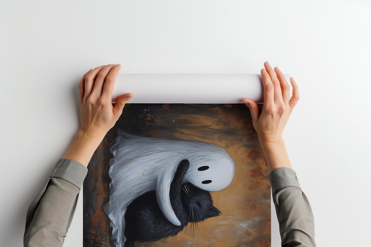Ghost Hugging A Black Cat Fall PRINTABLE