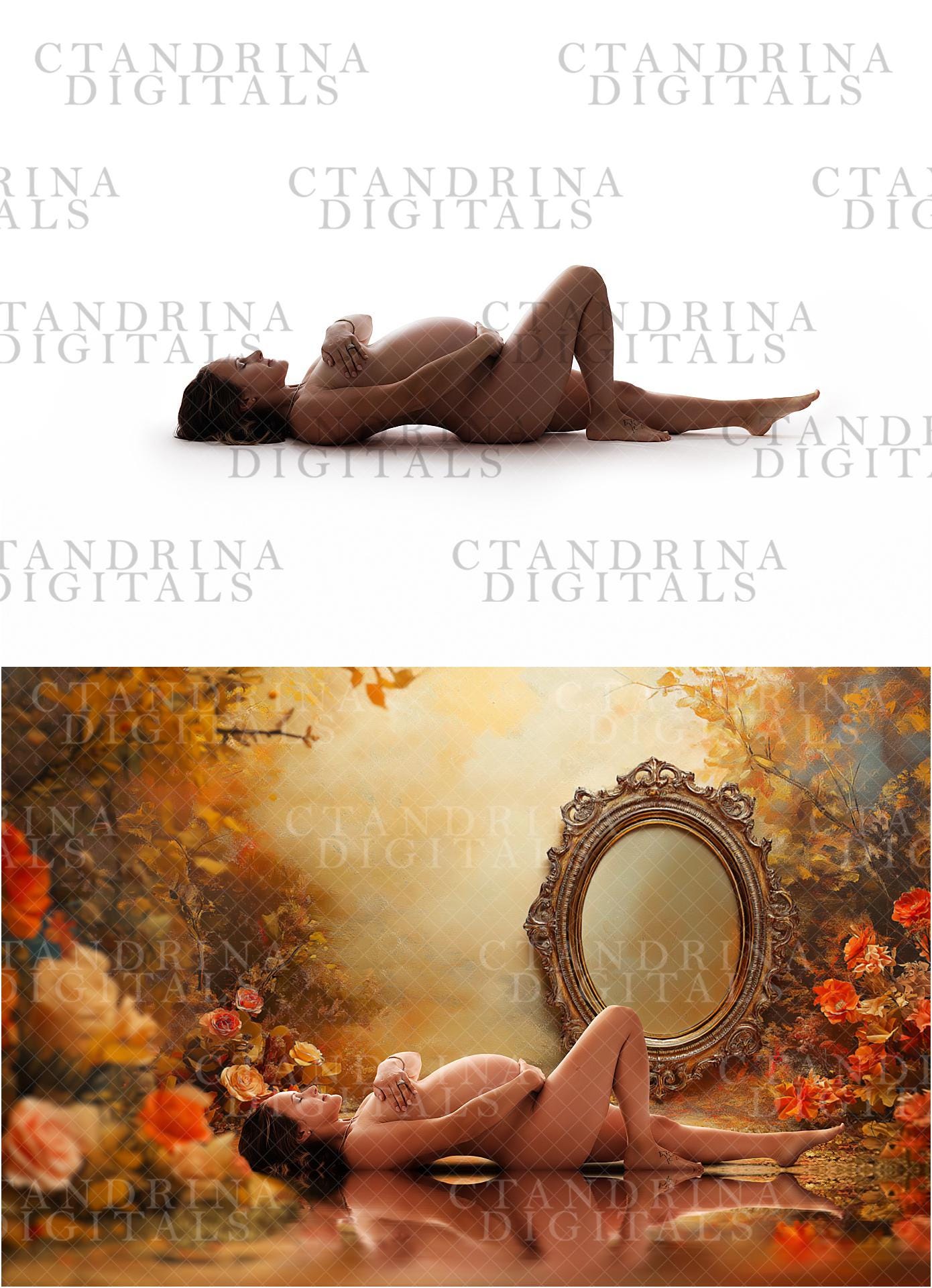 Fall Foliage Frame Digital Backdrops, Fine Art Autumn Floral Digital Backdrops, Maternity Digital Backdrops for Portrait Photography