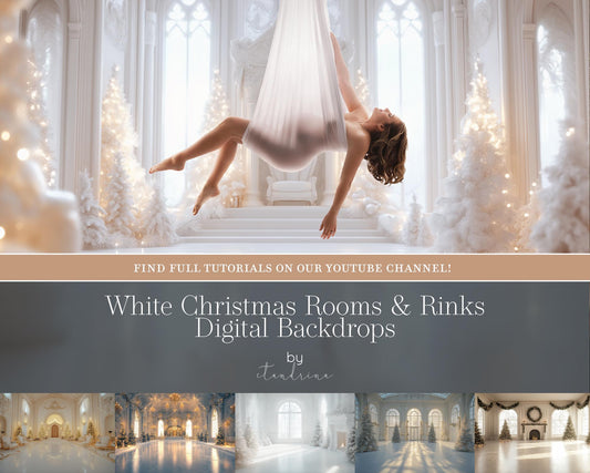 White Christmas Digital Backdrops, White Christmas Rooms Backdrops, White Christmas Skating Rink Digital Backgrounds for Photoshop, Tutorial