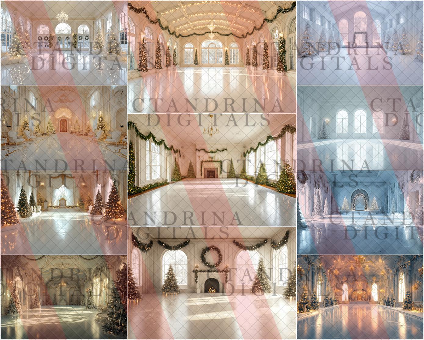 White Christmas Digital Backdrops, White Christmas Rooms Backdrops, White Christmas Skating Rink Digital Backgrounds for Photoshop, Tutorial