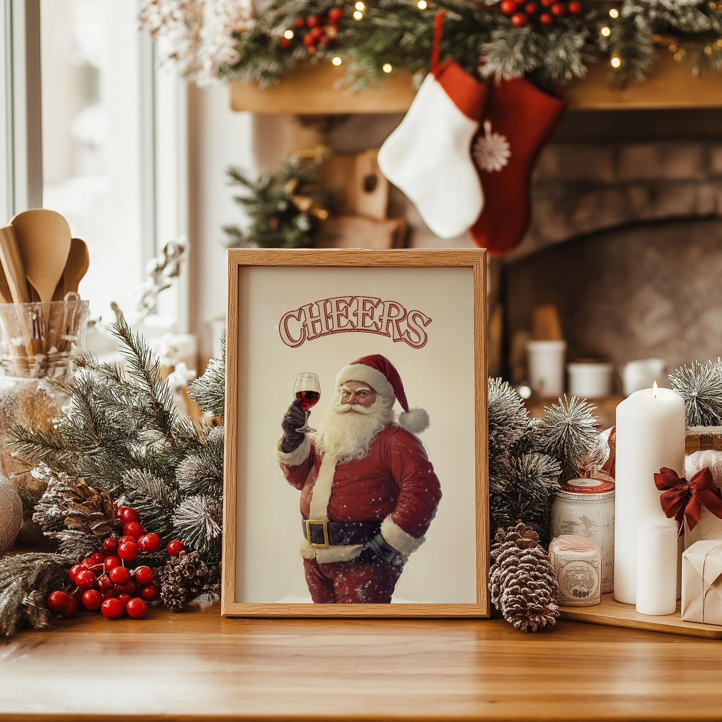 Cheers Santa Drinking Wine Vintage PRINTABLE
