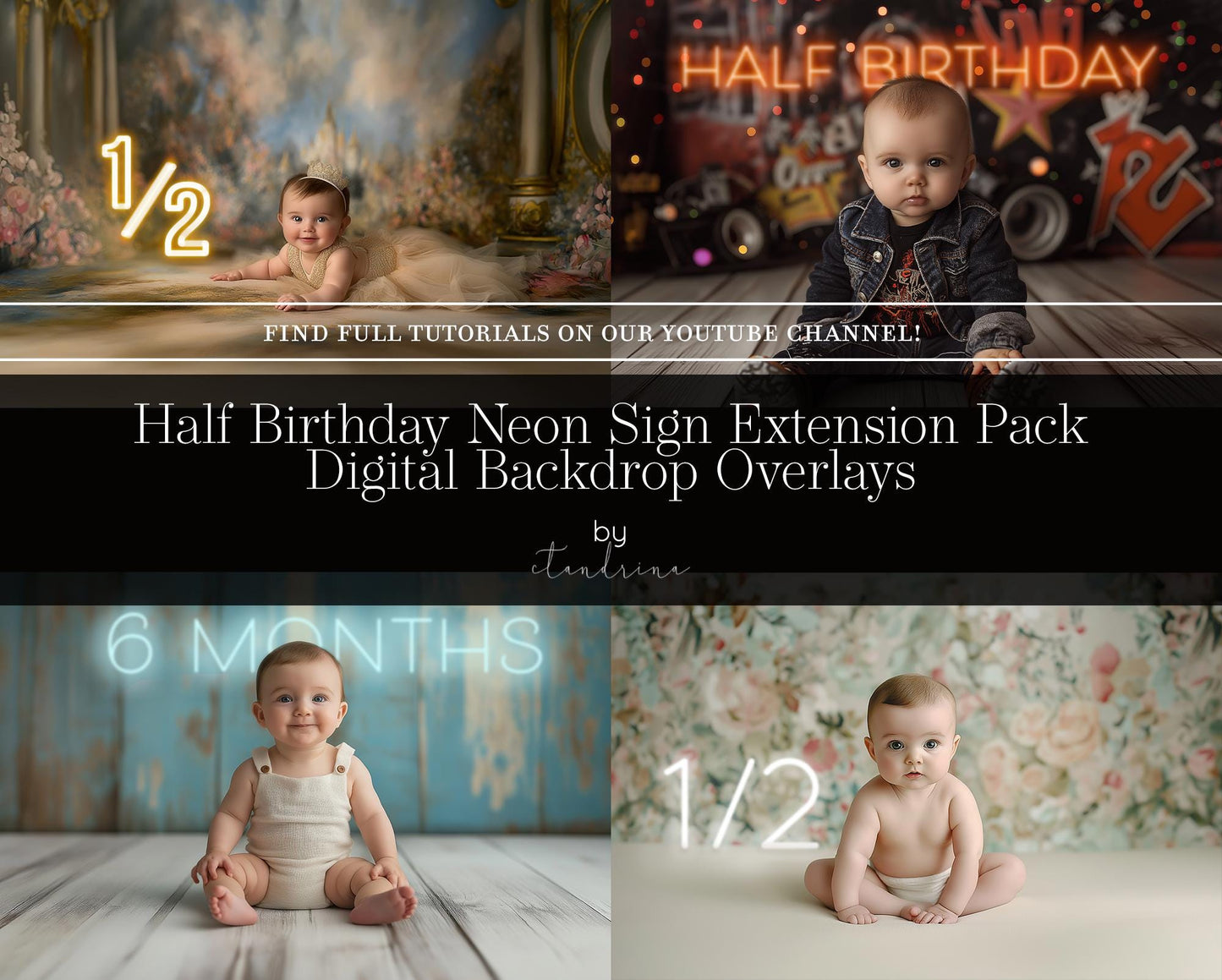 Half Birthday Neon Sign Overlays Extension Pack, Neon Light Overlays for Photoshop, Neon Number Signs, Cake Smash Neon Sign Overlays