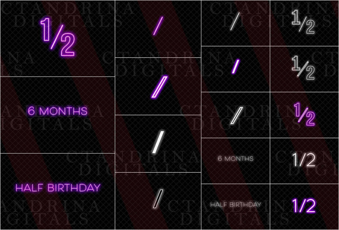 Half Birthday Neon Sign Overlays Extension Pack, Neon Light Overlays for Photoshop, Neon Number Signs, Cake Smash Neon Sign Overlays