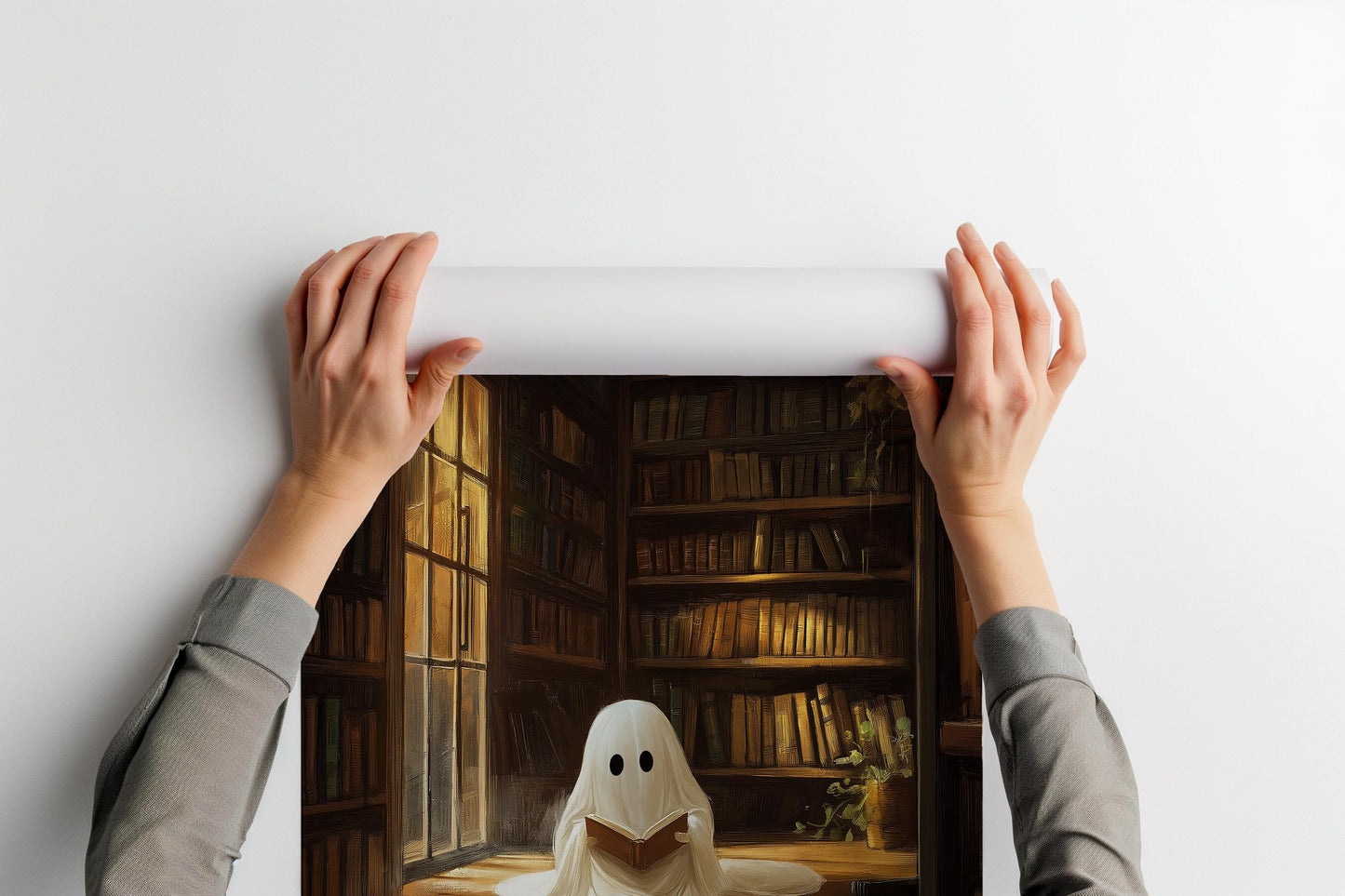 Ghost Reading A Book In The Library PRINTABLE